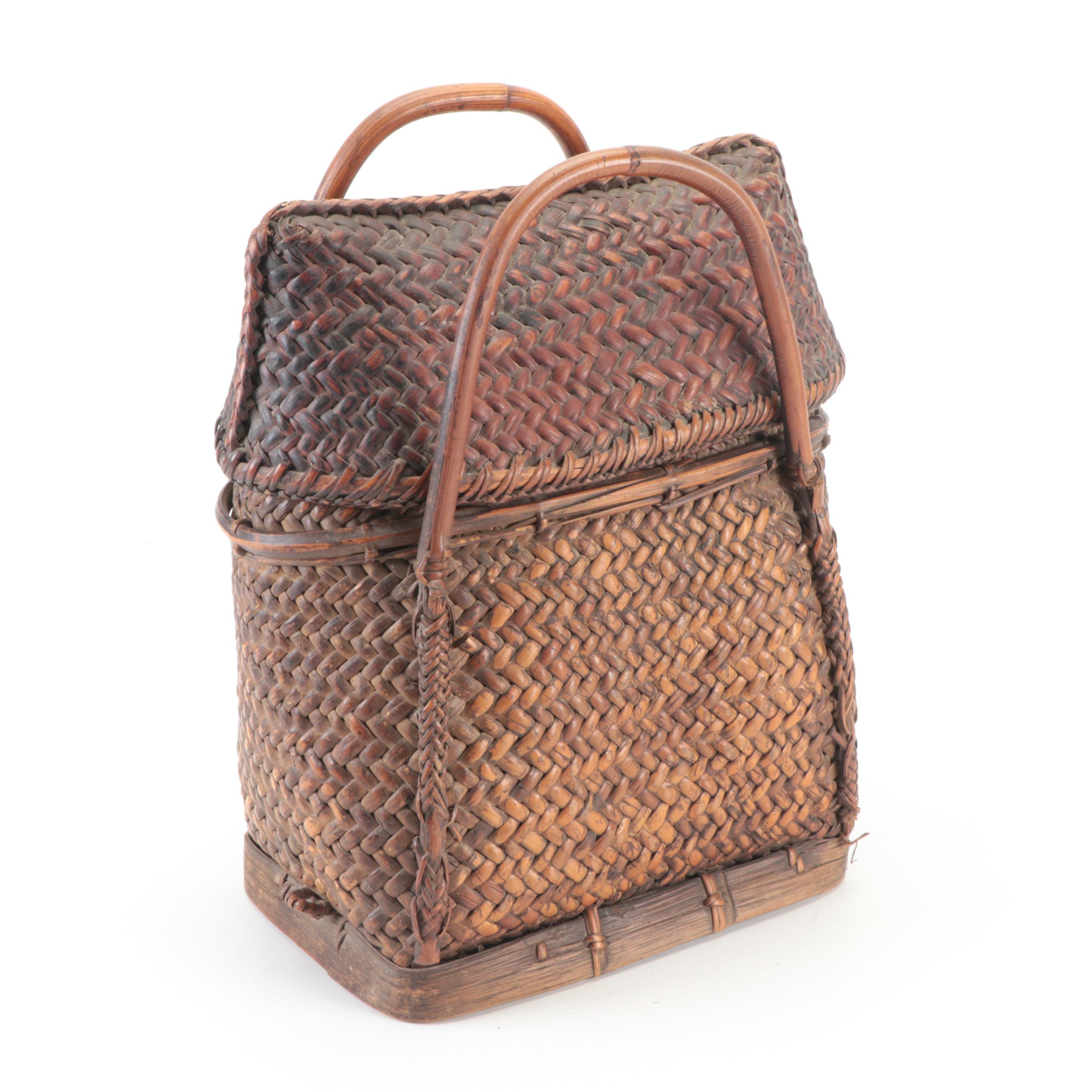 Filipino Woven Reed Carrying Basket, Early 20th Century