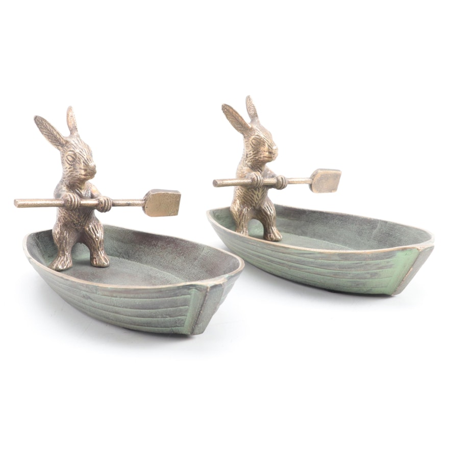 Patinated Cast Metal Brass in Rowboat Trinket Dishes