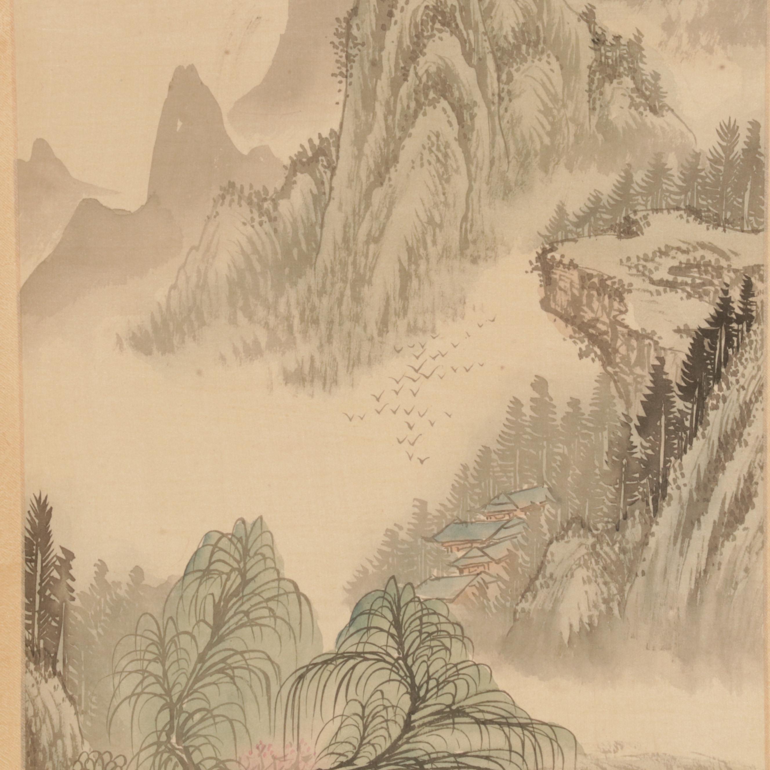 East Asian Watercolor and Gouache Painting Hanging Scrolls of Mountains