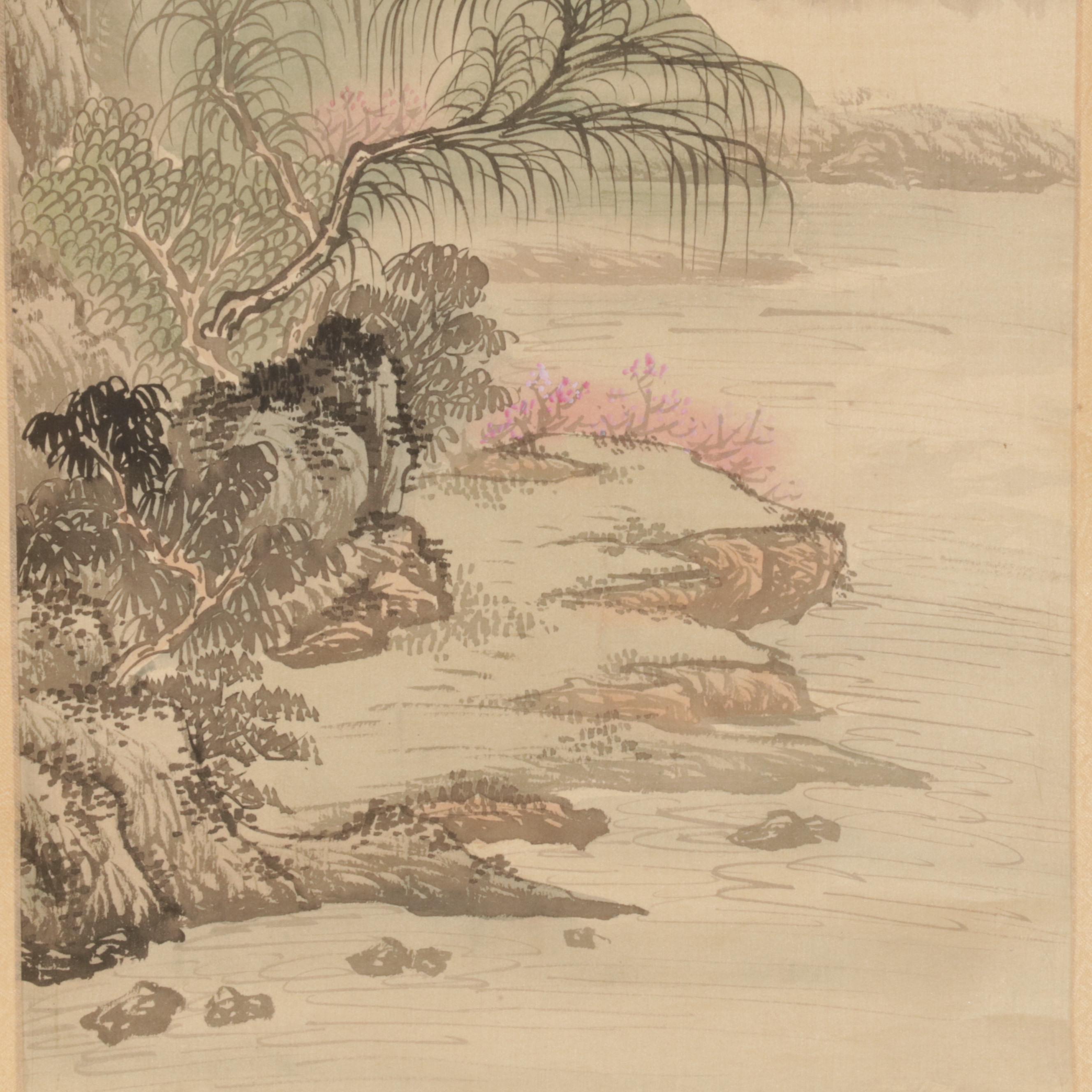 East Asian Watercolor and Gouache Painting Hanging Scrolls of Mountains