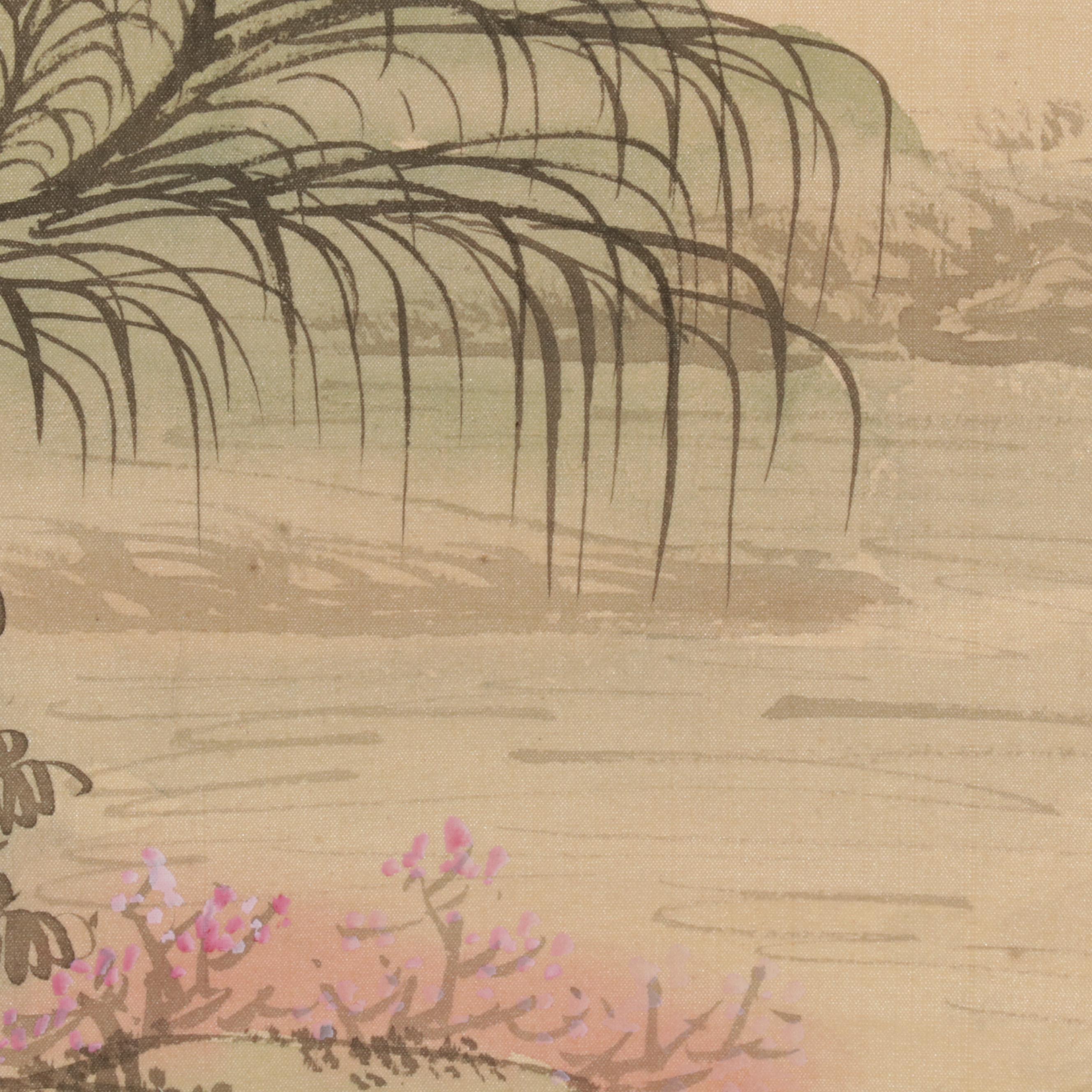 East Asian Watercolor and Gouache Painting Hanging Scrolls of Mountains