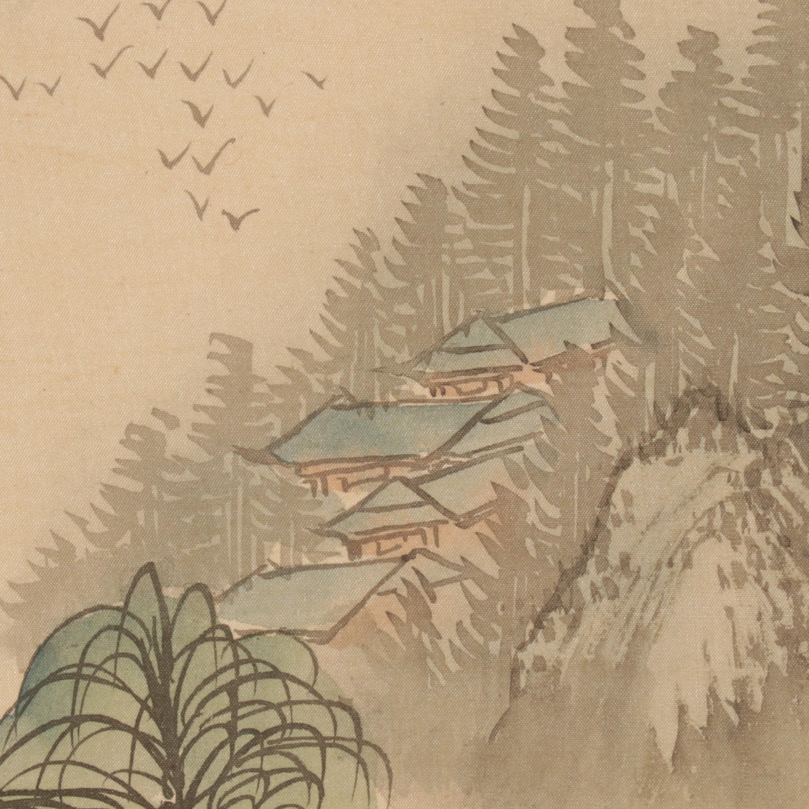 East Asian Watercolor and Gouache Painting Hanging Scrolls of Mountains