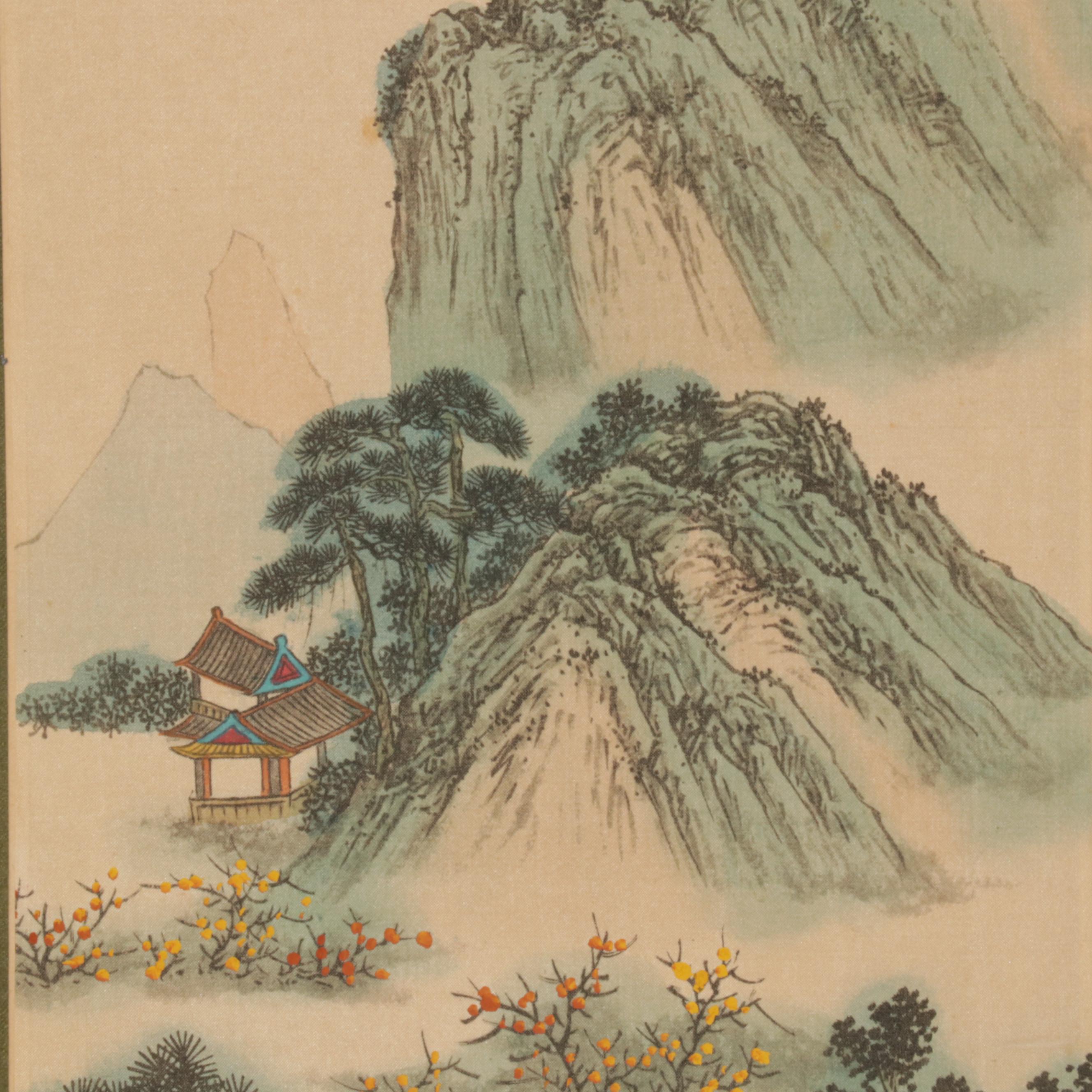 East Asian Watercolor and Gouache Painting Hanging Scrolls of Mountains
