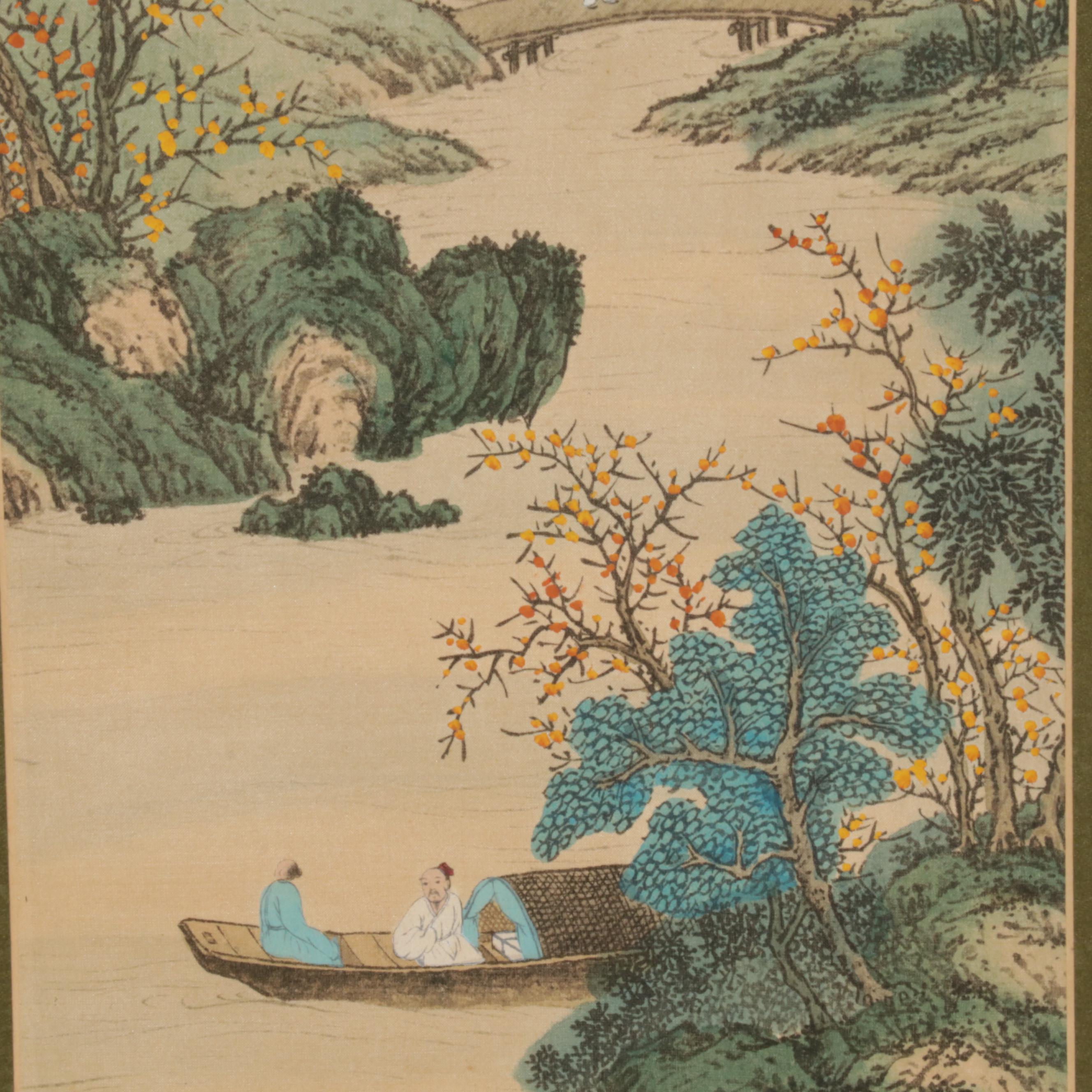 East Asian Watercolor and Gouache Painting Hanging Scrolls of Mountains