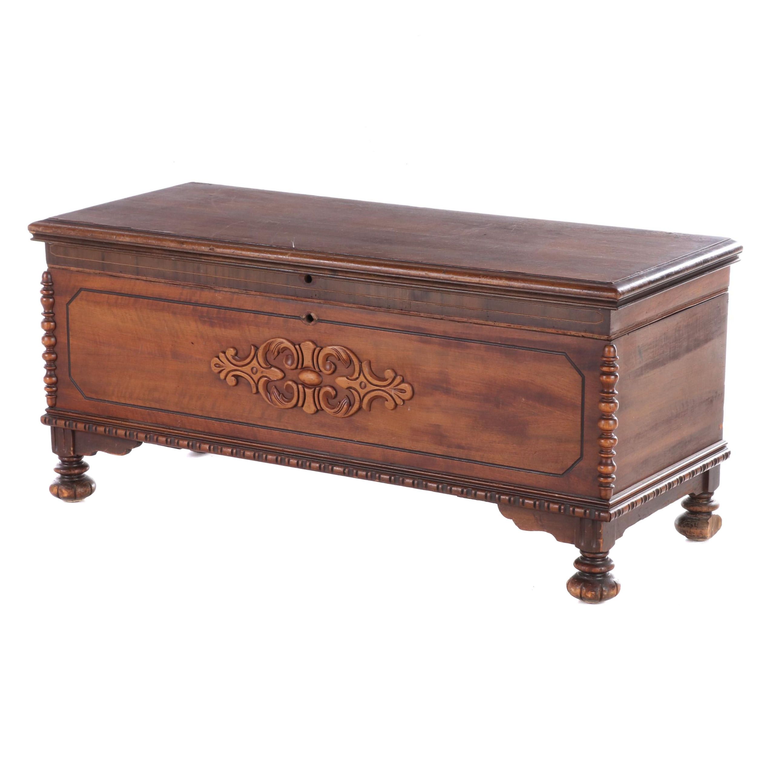 Lane Jacobean Revival Walnut and Cedar Blanket Chest, circa 1930