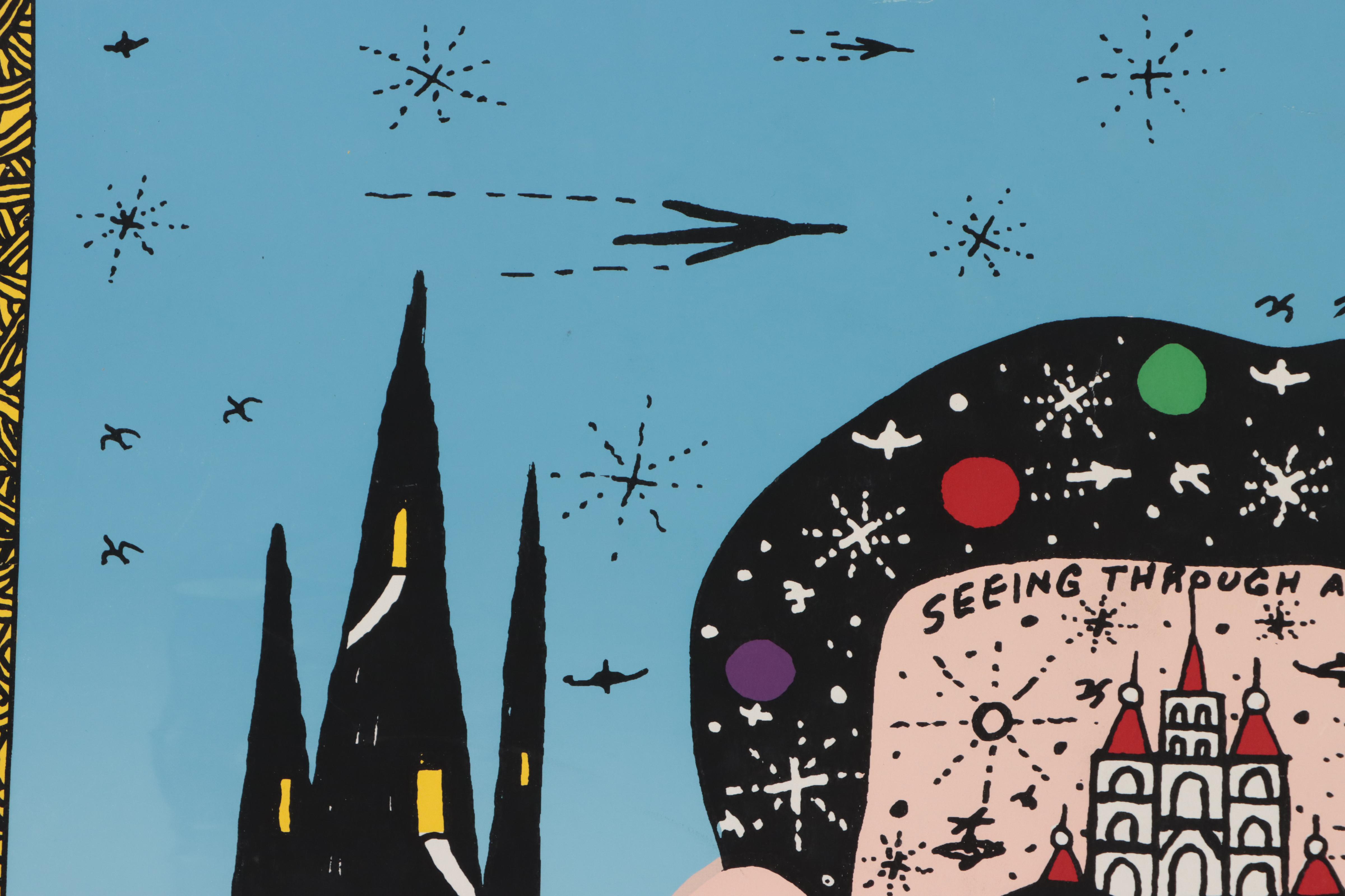 Howard Finster Folk Art Serigraph "Looking In," Circa 1989