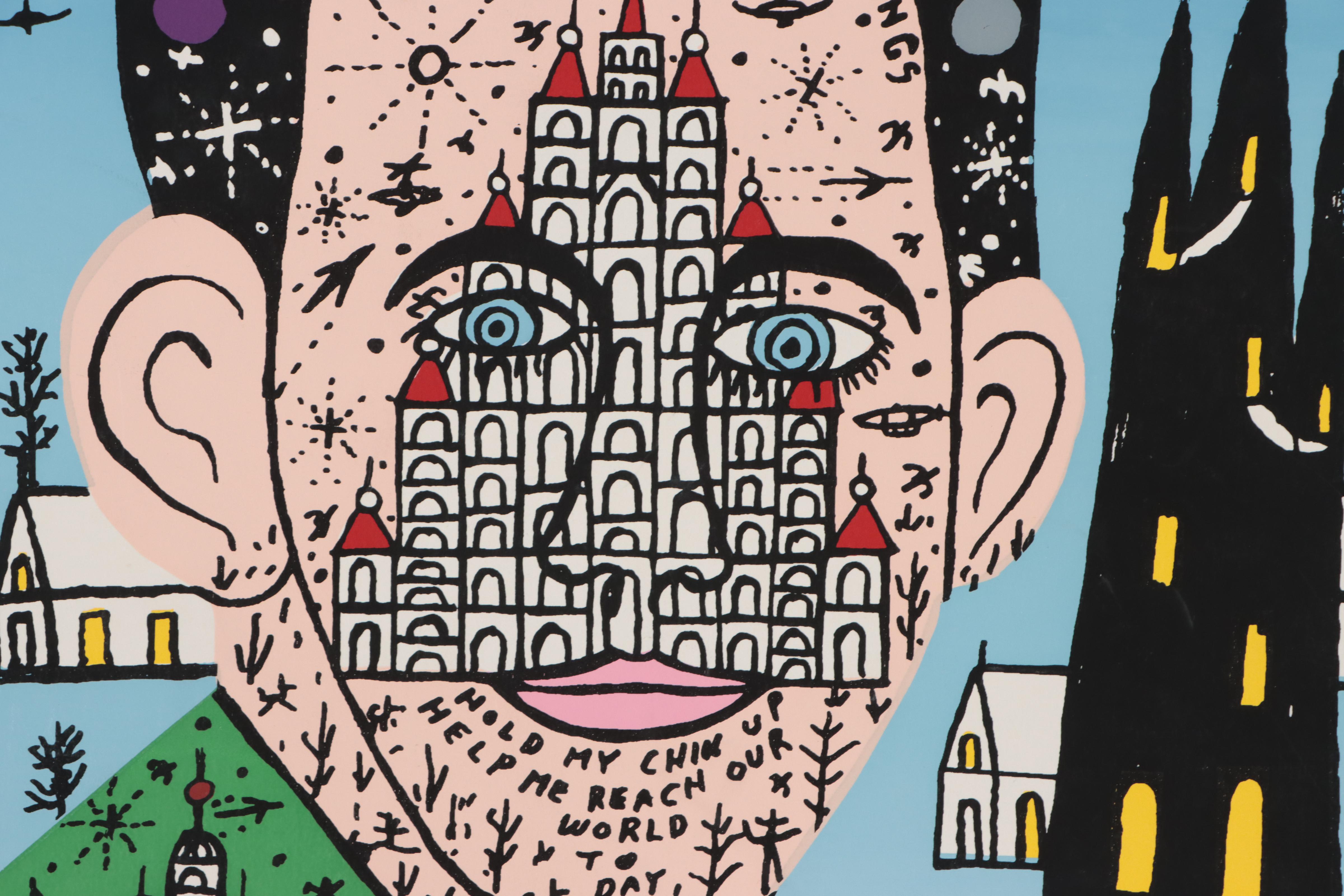 Howard Finster Folk Art Serigraph "Looking In," Circa 1989