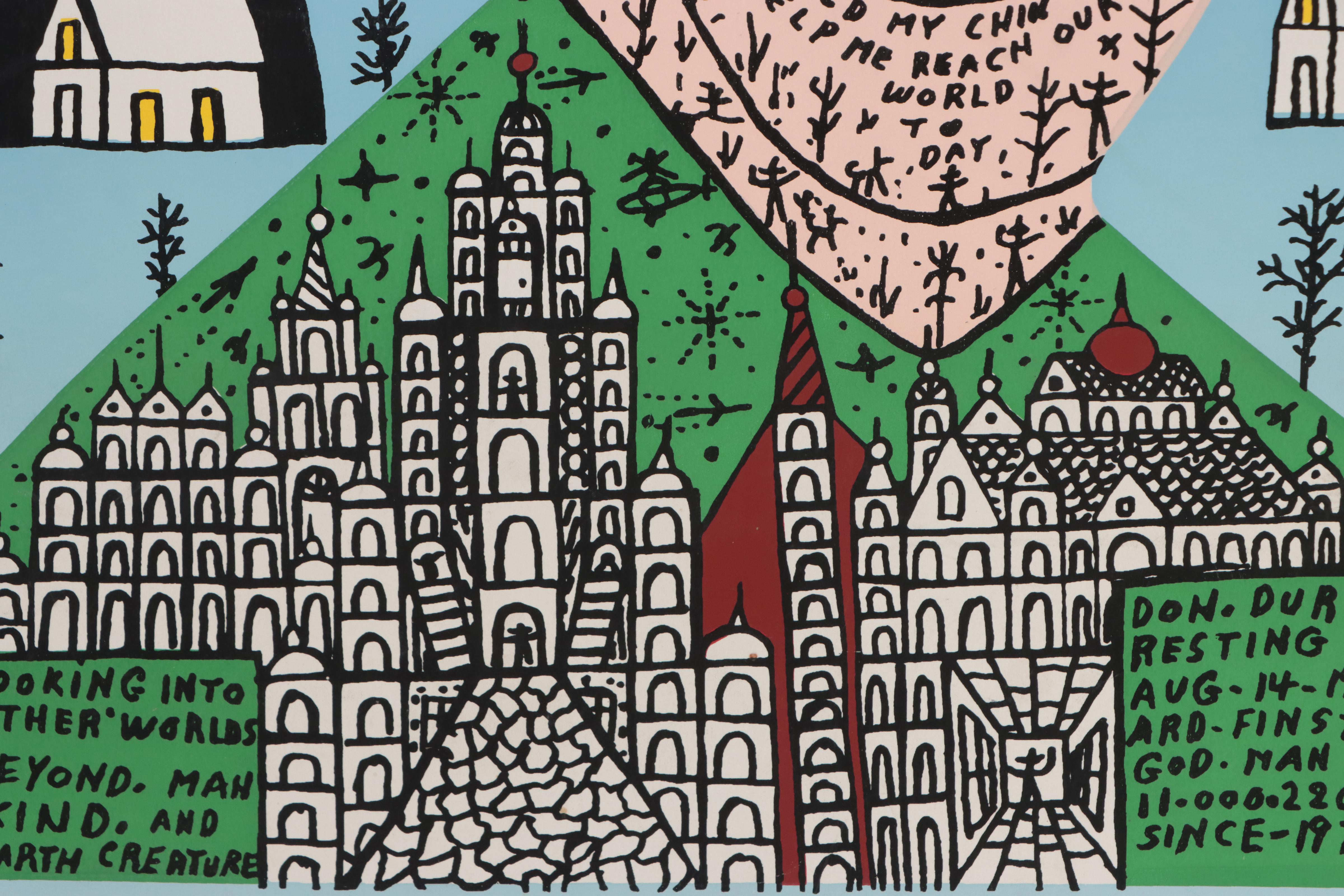 Howard Finster Folk Art Serigraph "Looking In," Circa 1989