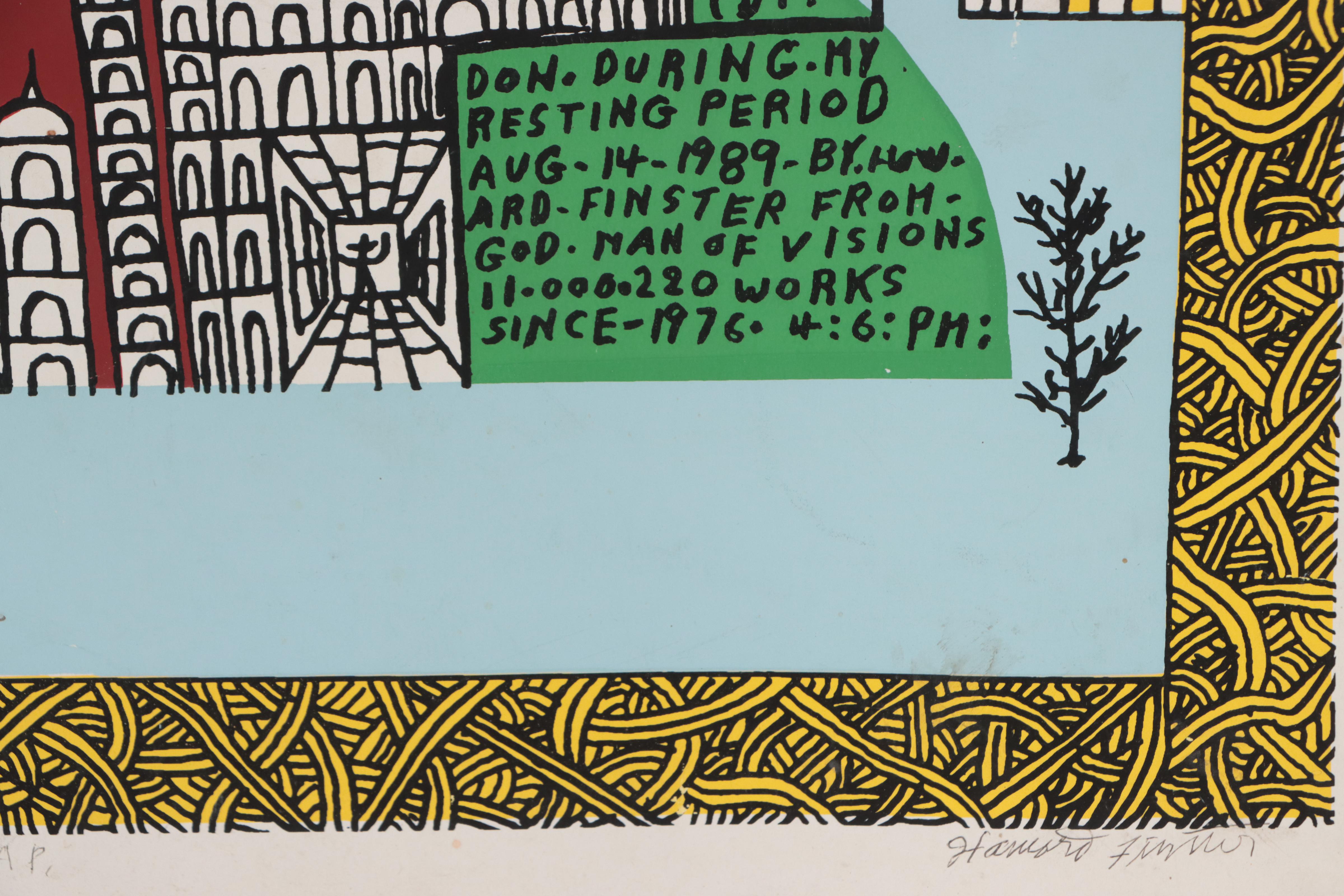 Howard Finster Folk Art Serigraph "Looking In," Circa 1989