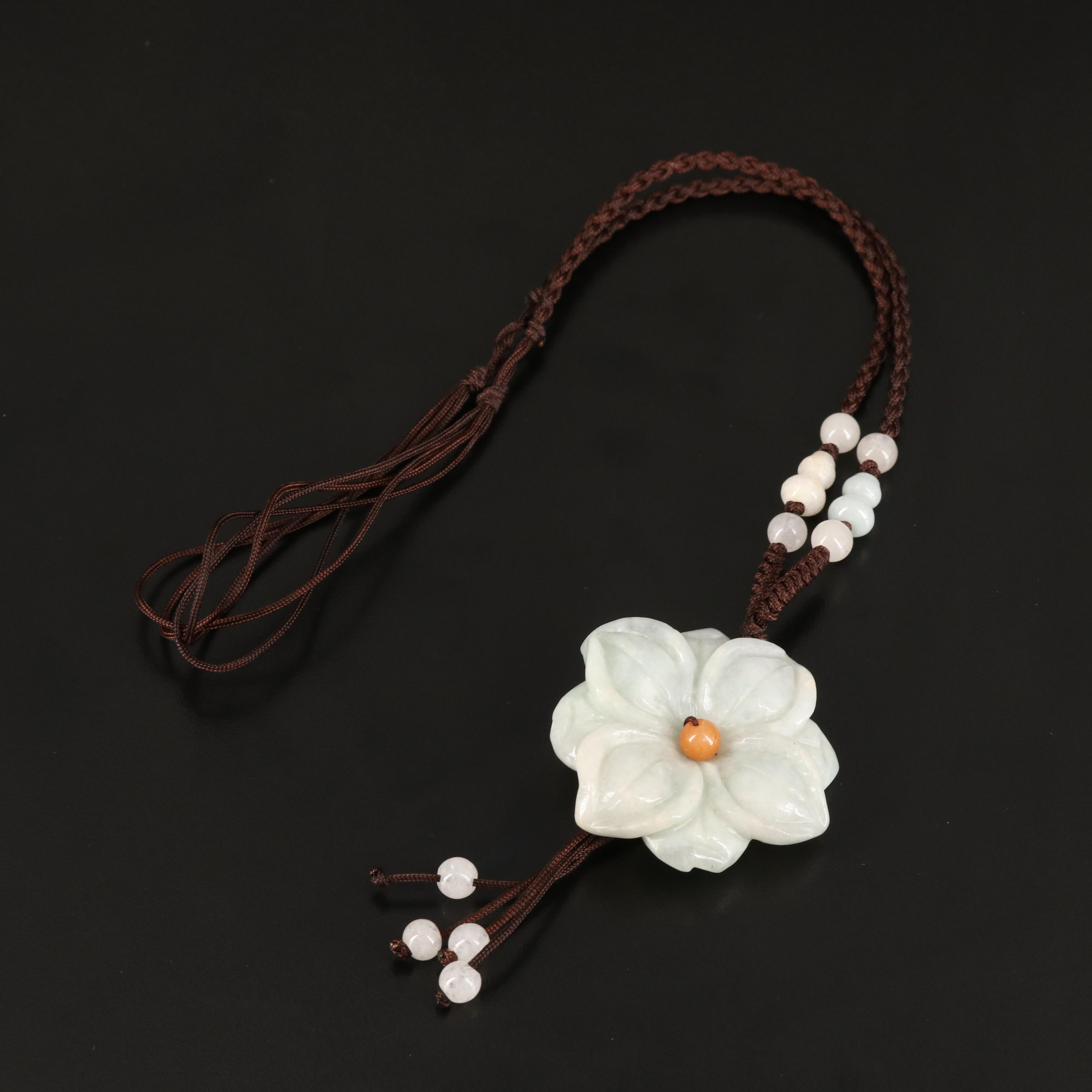 Carved Jadeite Flower Necklace