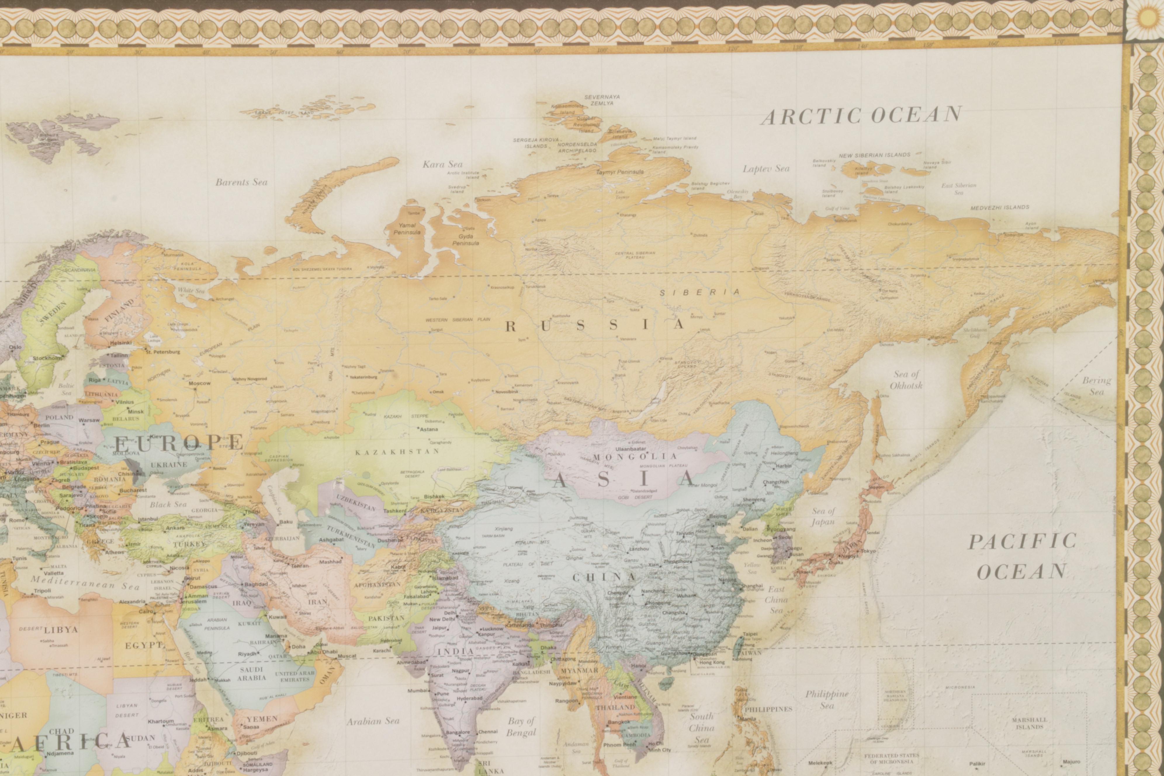 Magnetic World Map Offset Lithograph Wall Hanging, 21st Century