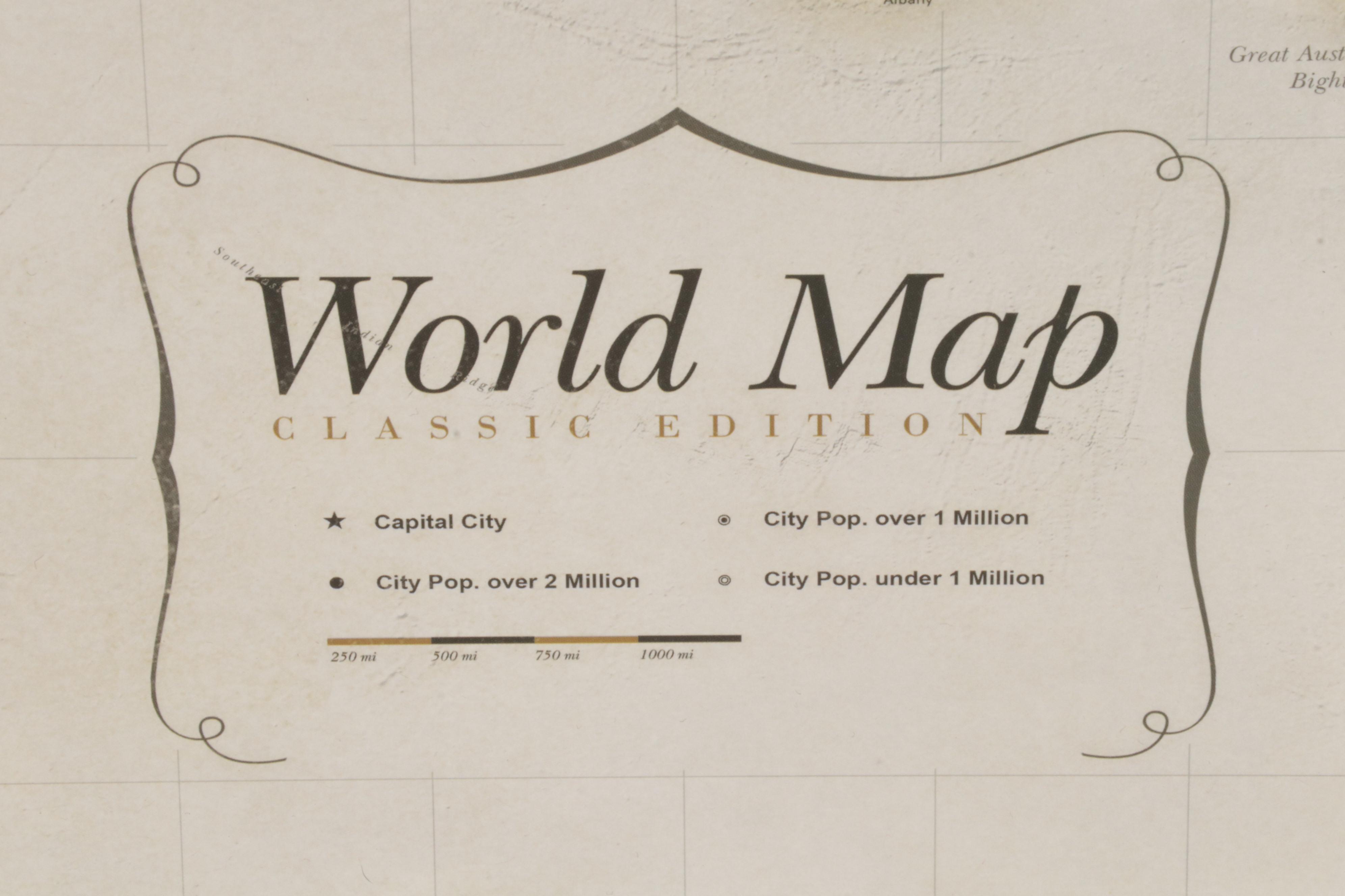 Magnetic World Map Offset Lithograph Wall Hanging, 21st Century