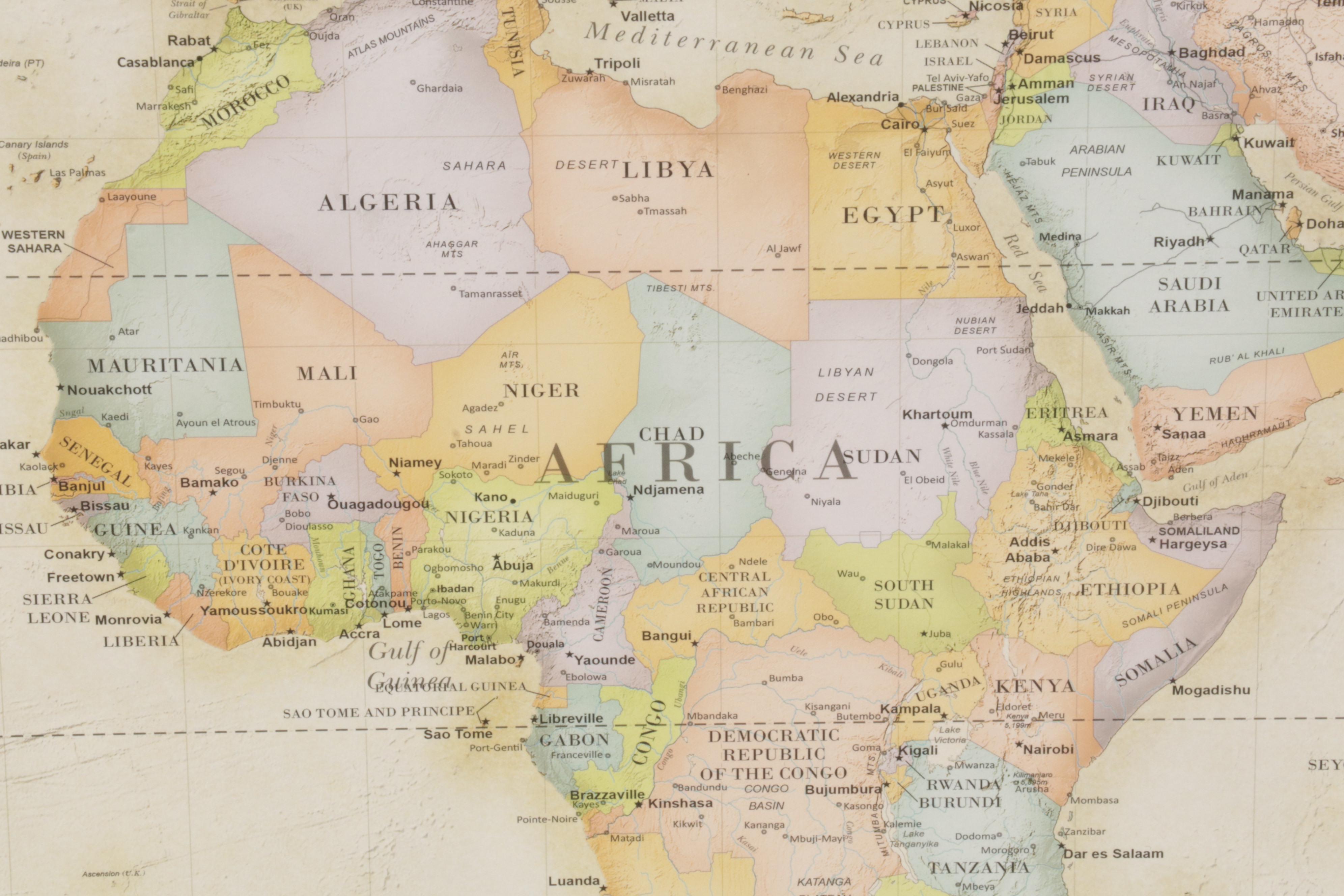 Magnetic World Map Offset Lithograph Wall Hanging, 21st Century