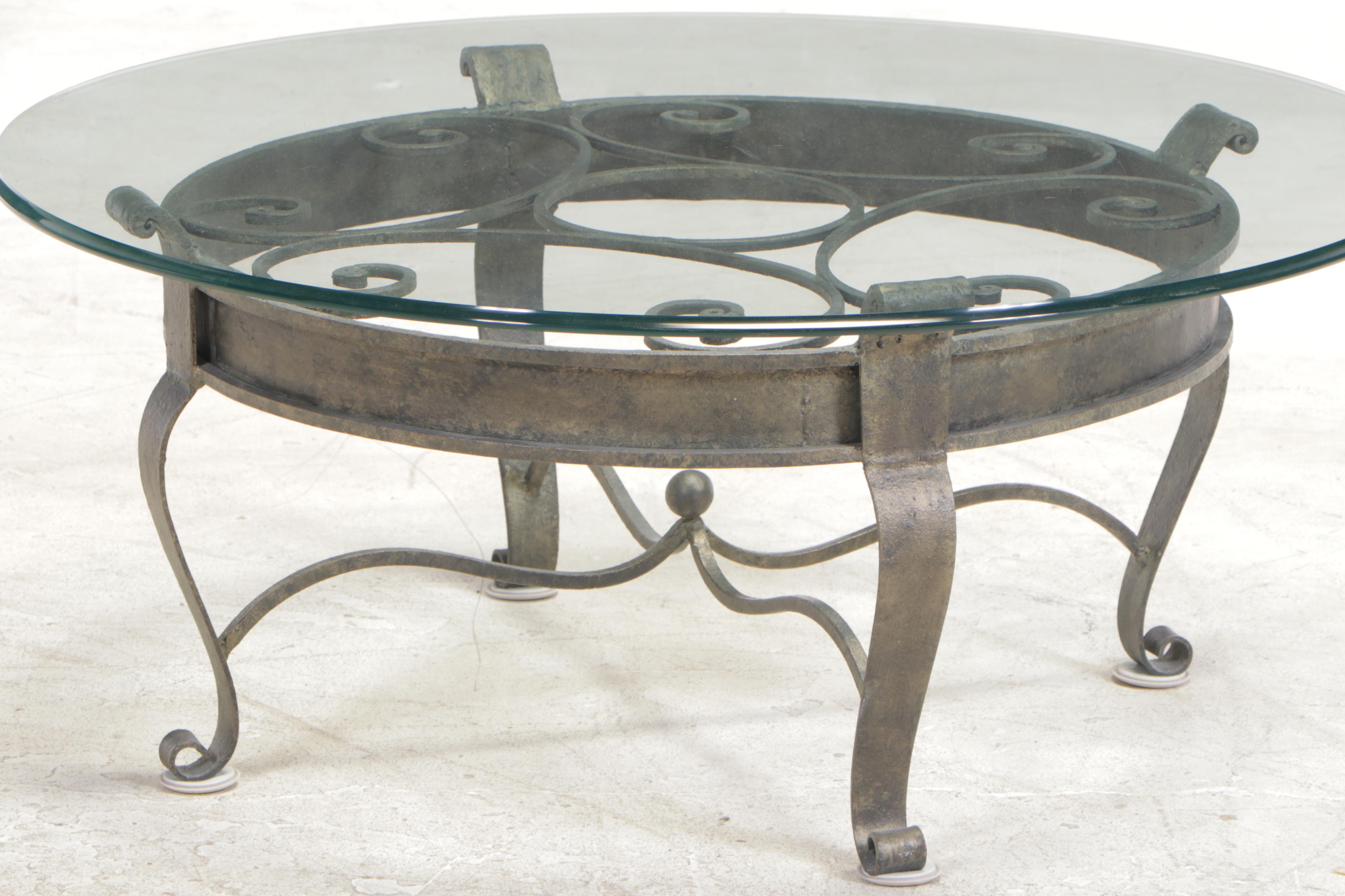 Gilt Iron and Glass Top Coffee Table