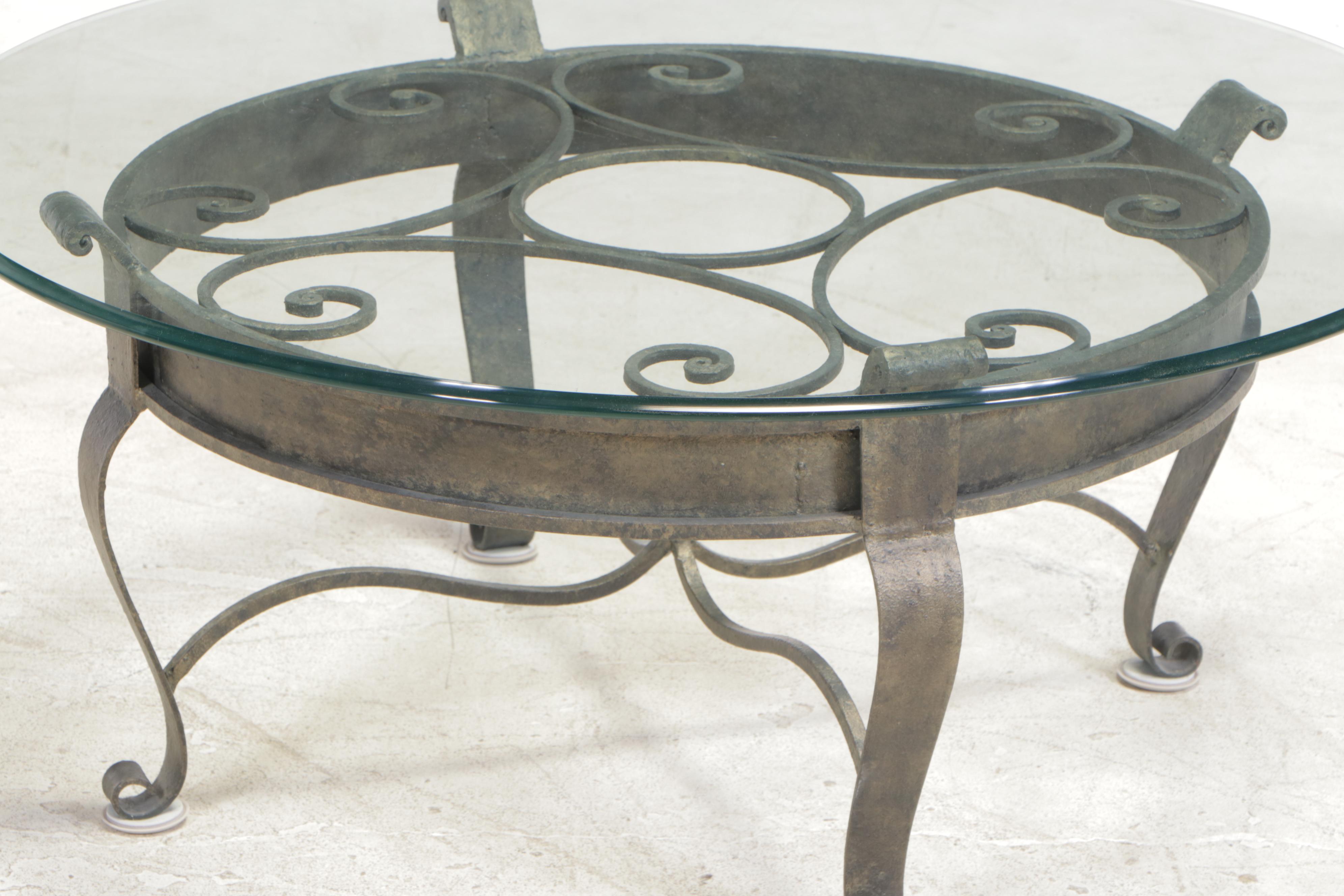 Gilt Iron and Glass Top Coffee Table