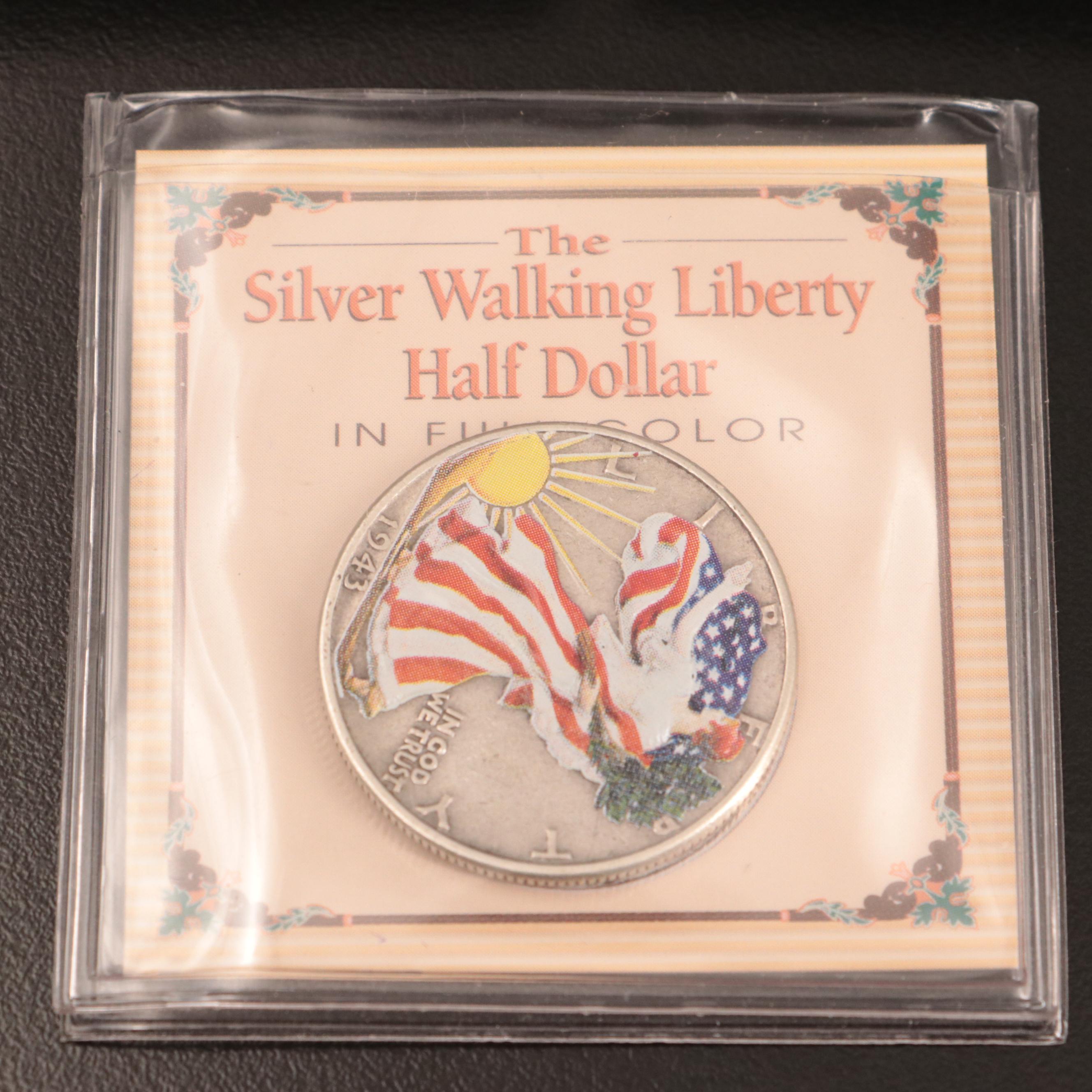 Two Colorized American Silver Eagles With Colorized Walking Liberty Half Dollar