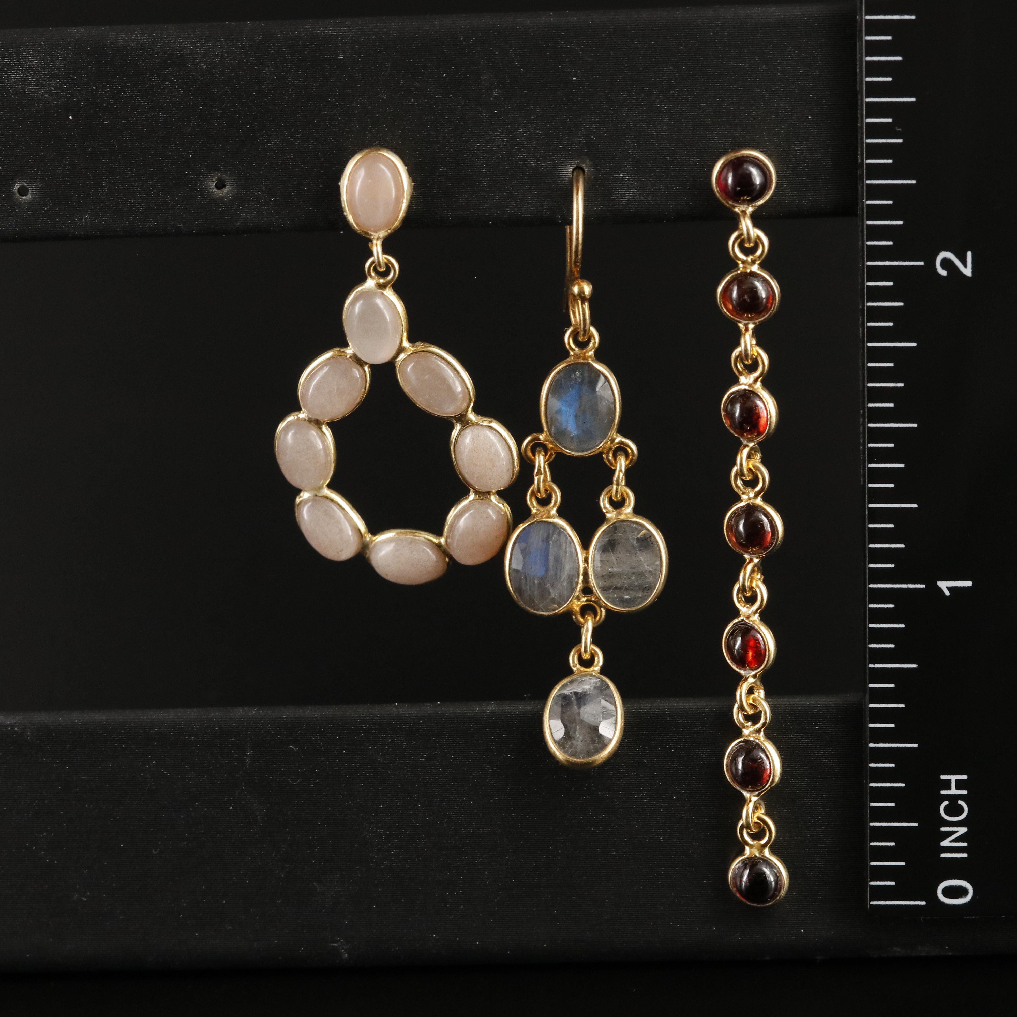 Sterling Garnet, Moonstone, Labradorite and Gemstone Earrings
