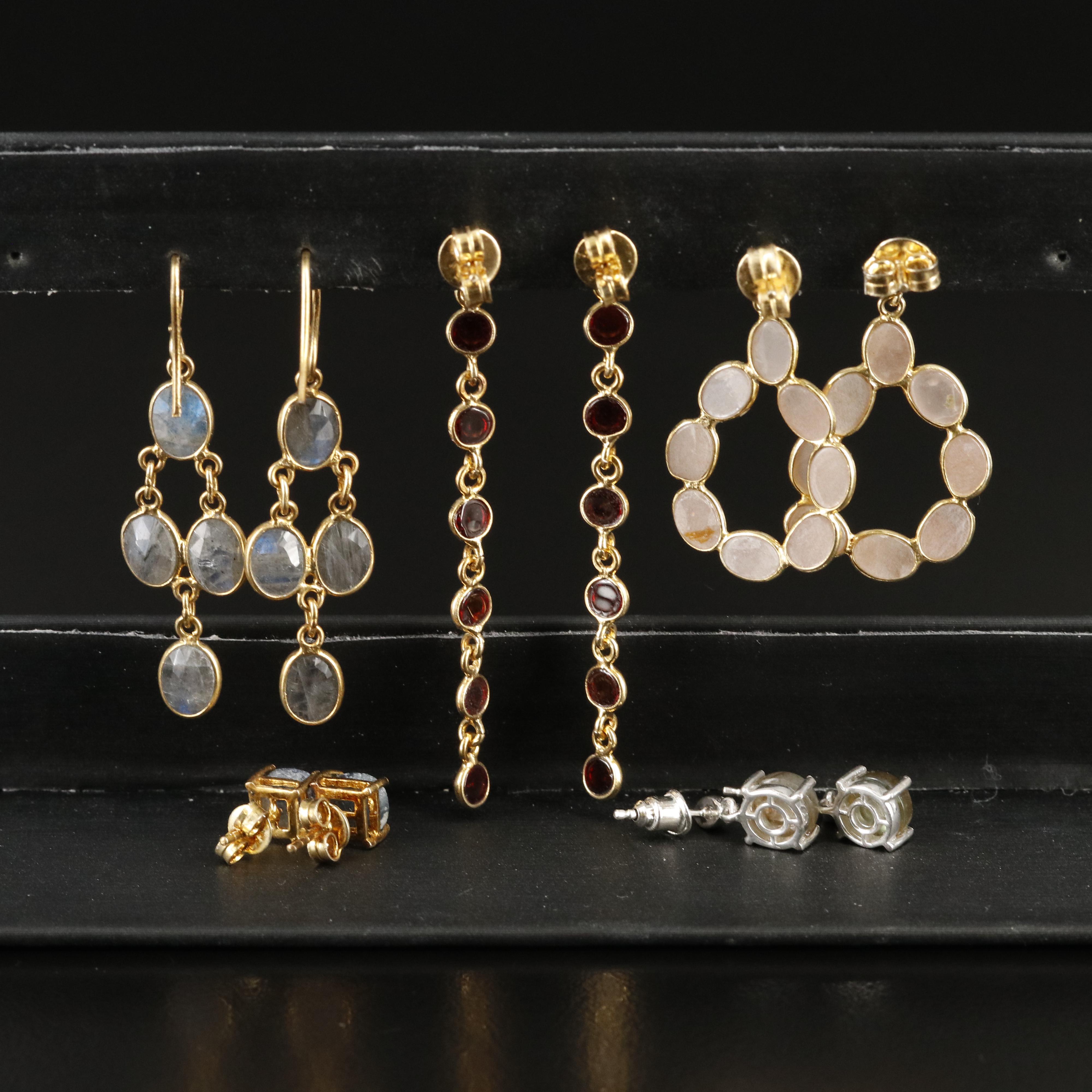 Sterling Garnet, Moonstone, Labradorite and Gemstone Earrings