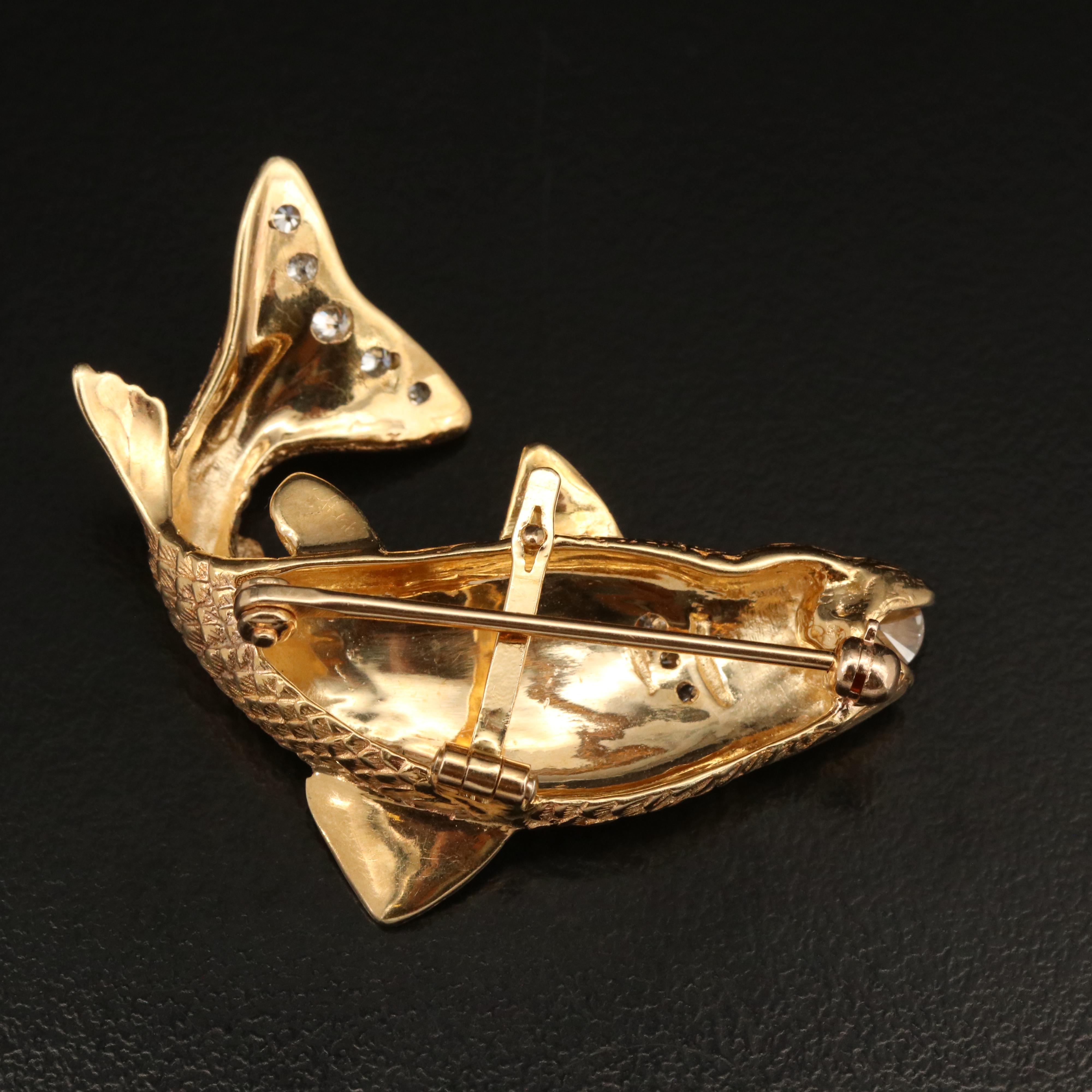 Krementz 14K Diamond and Ruby Fish Converter Brooch