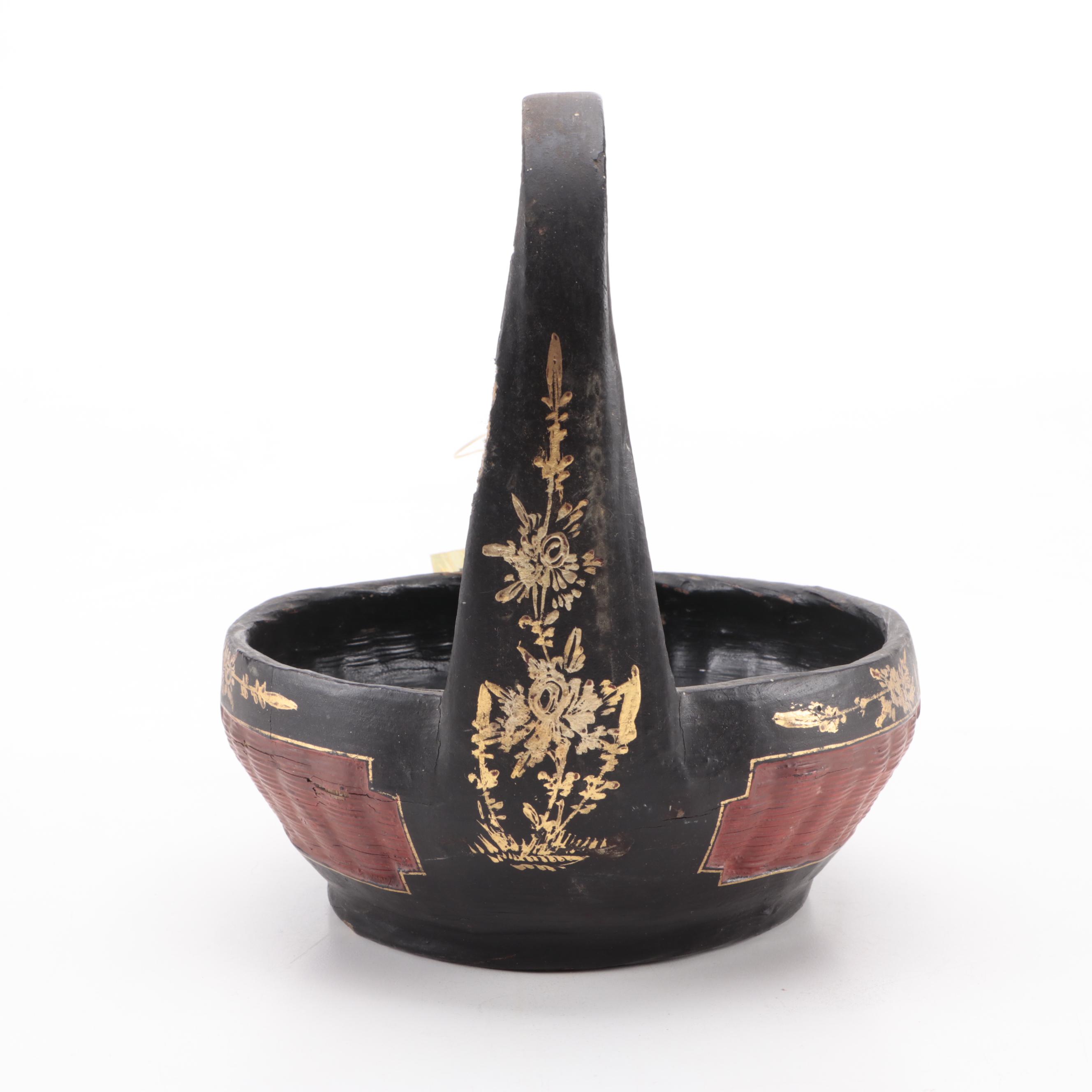 Chinese Lacquered Woven Reed Basket, Early 20th Century
