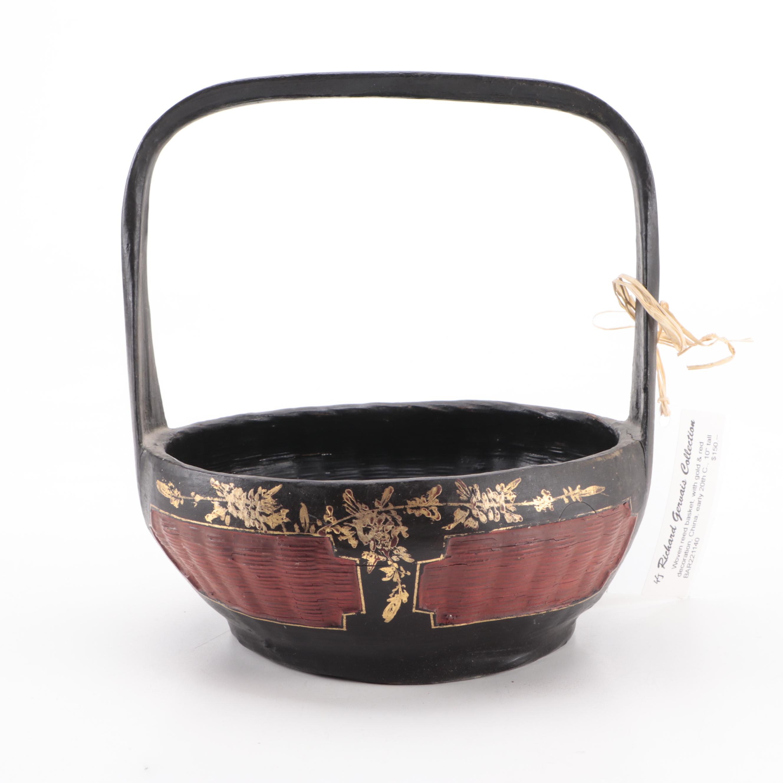 Chinese Lacquered Woven Reed Basket, Early 20th Century