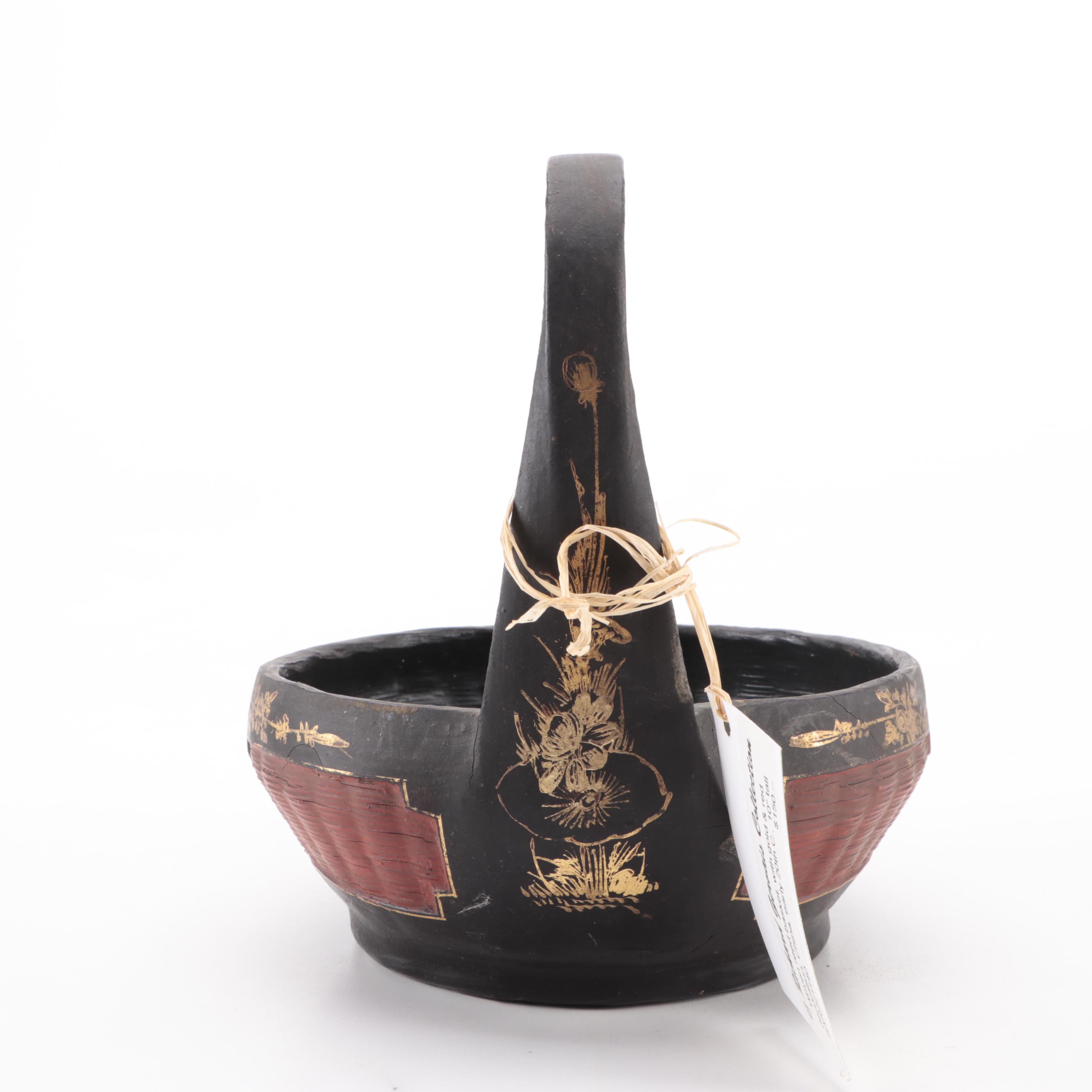 Chinese Lacquered Woven Reed Basket, Early 20th Century