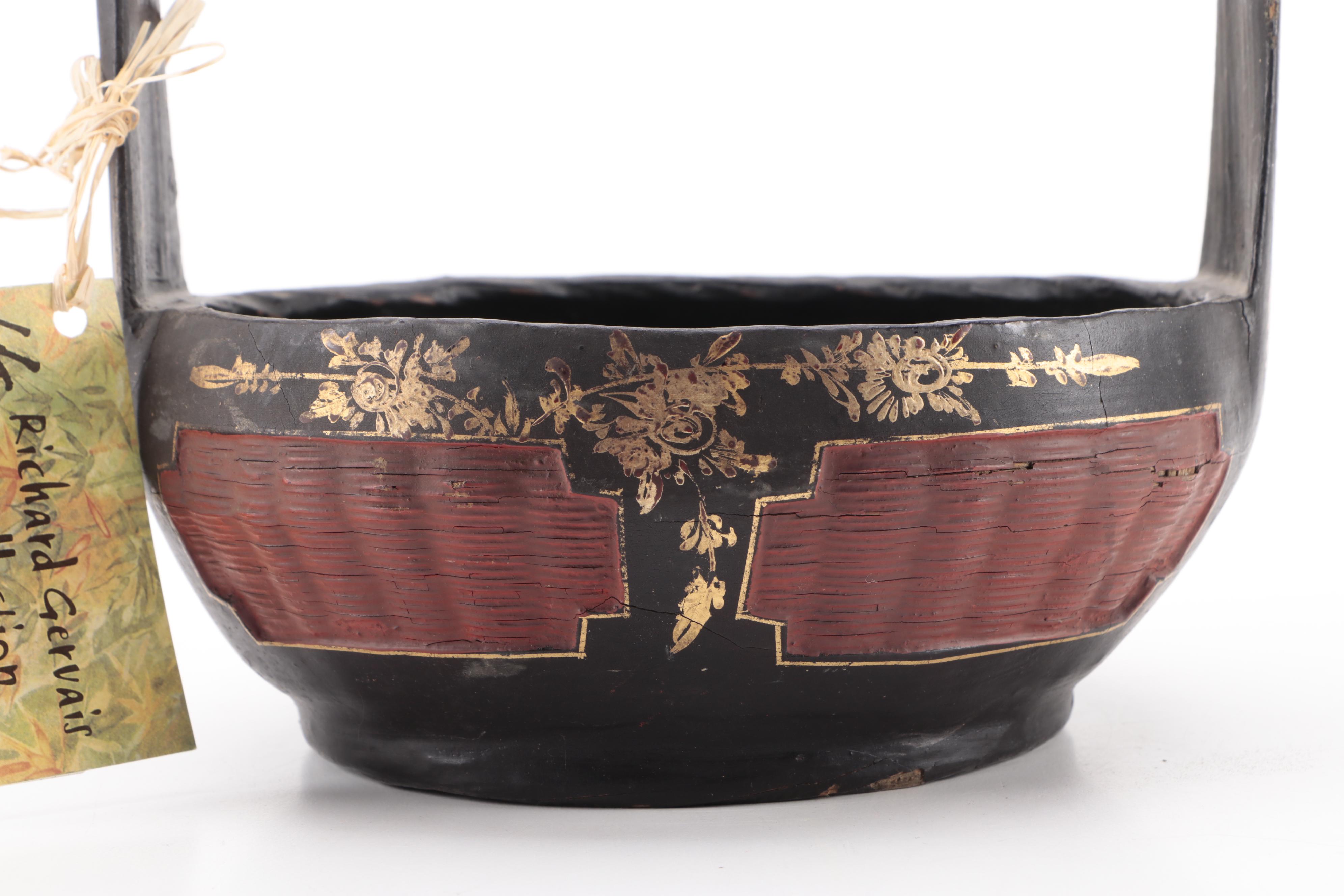 Chinese Lacquered Woven Reed Basket, Early 20th Century