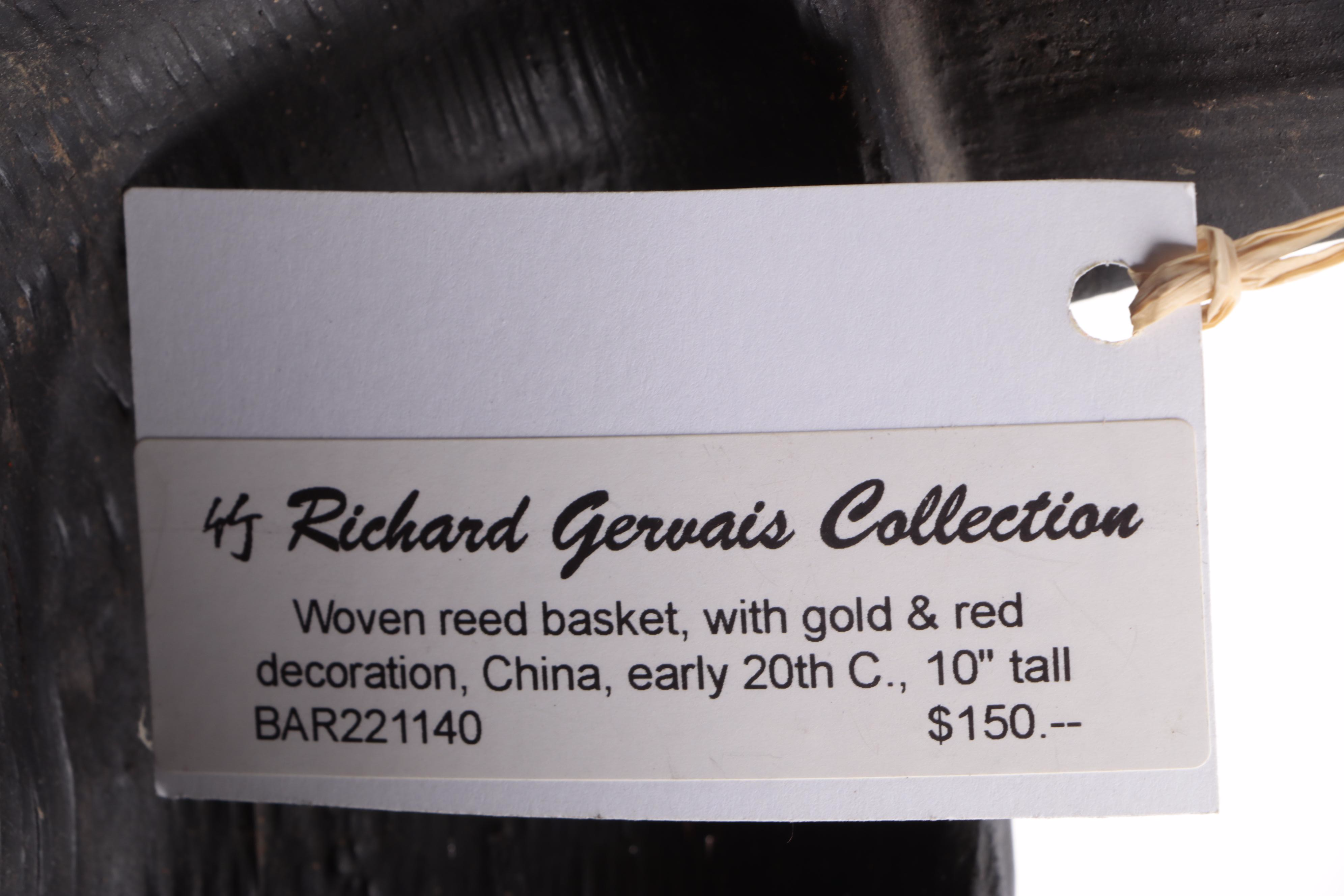 Chinese Lacquered Woven Reed Basket, Early 20th Century