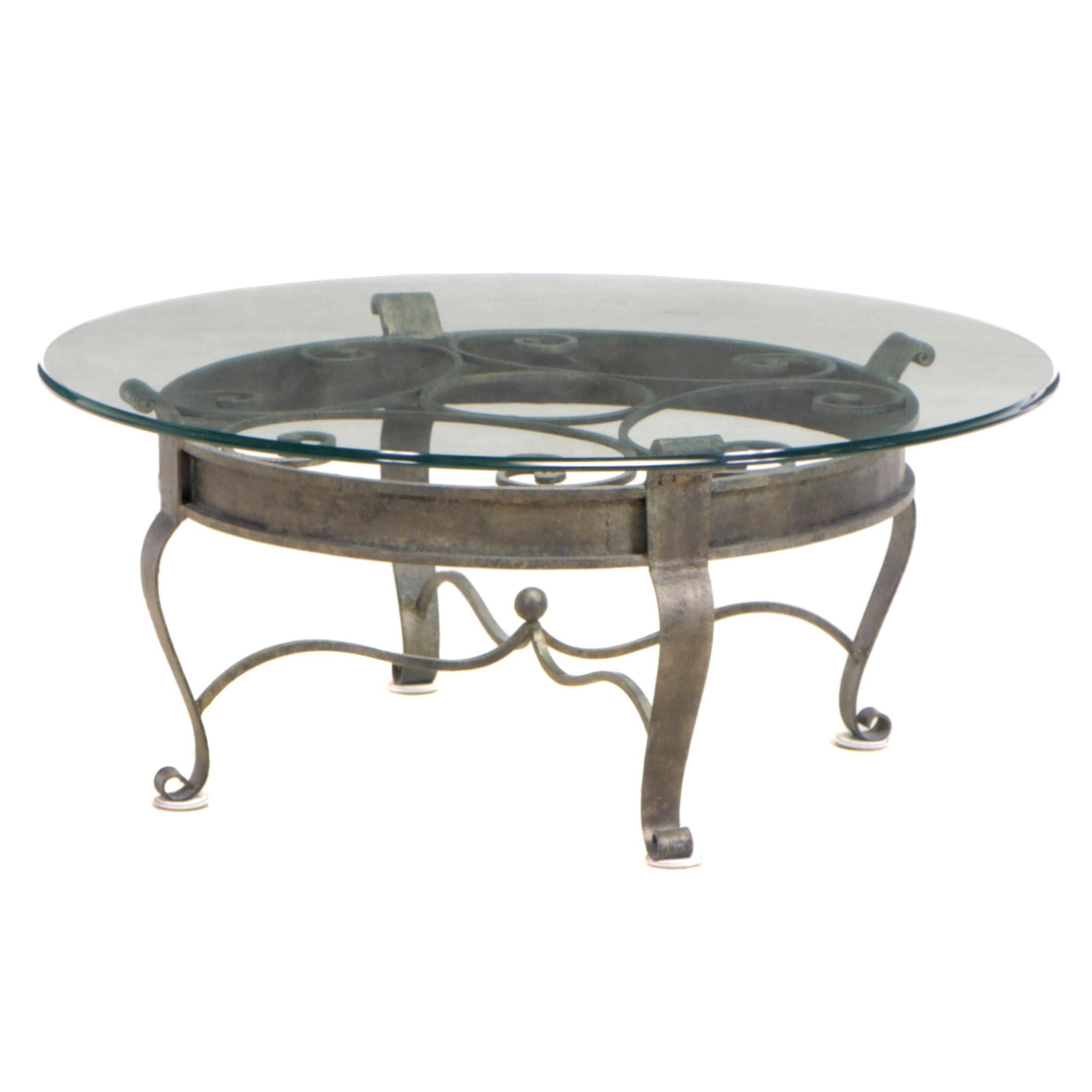 Gilt Iron and Glass Top Coffee Table
