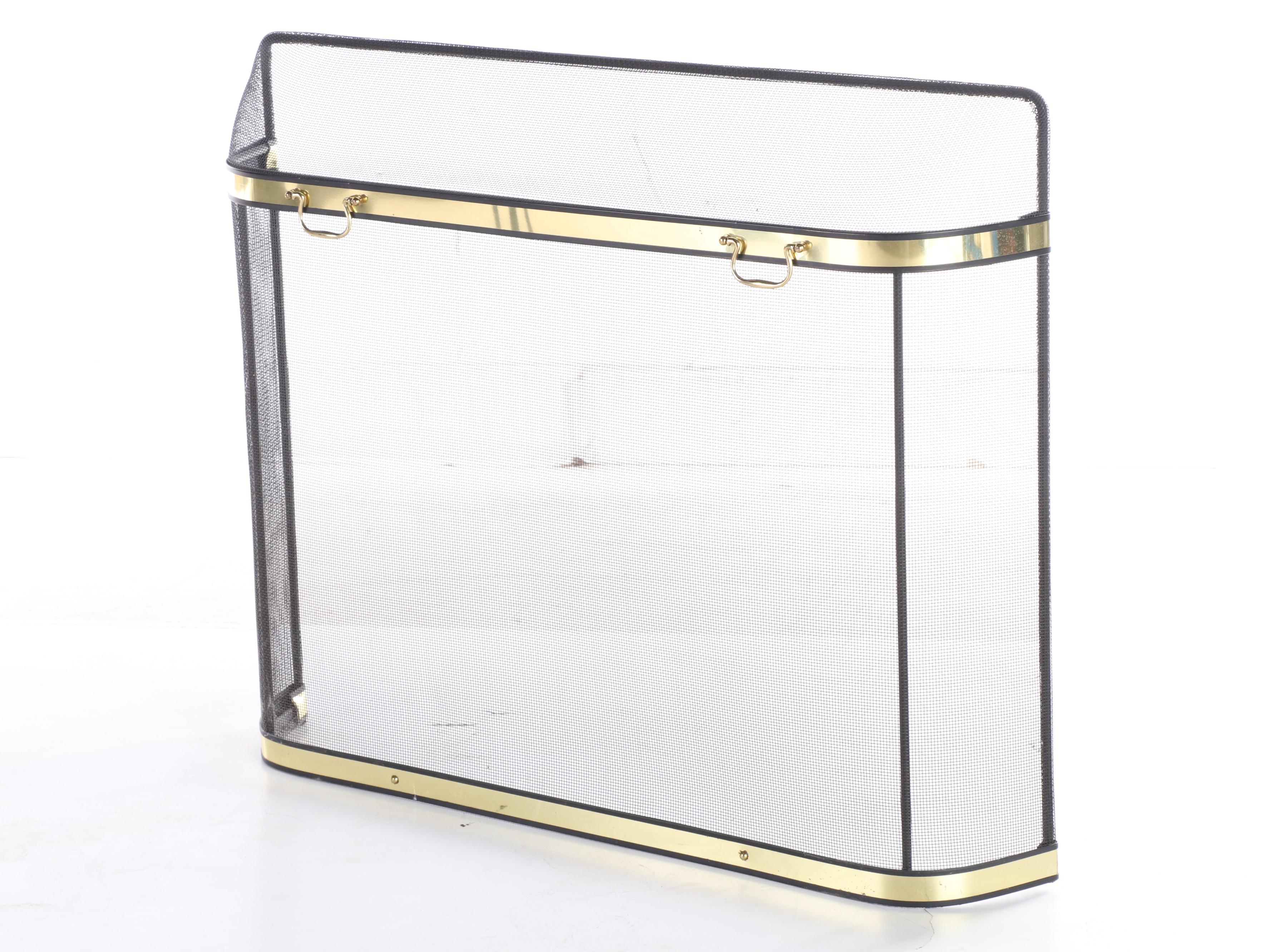 Wire Mesh Fireplace Screen with Tool Set and Leather Gloves