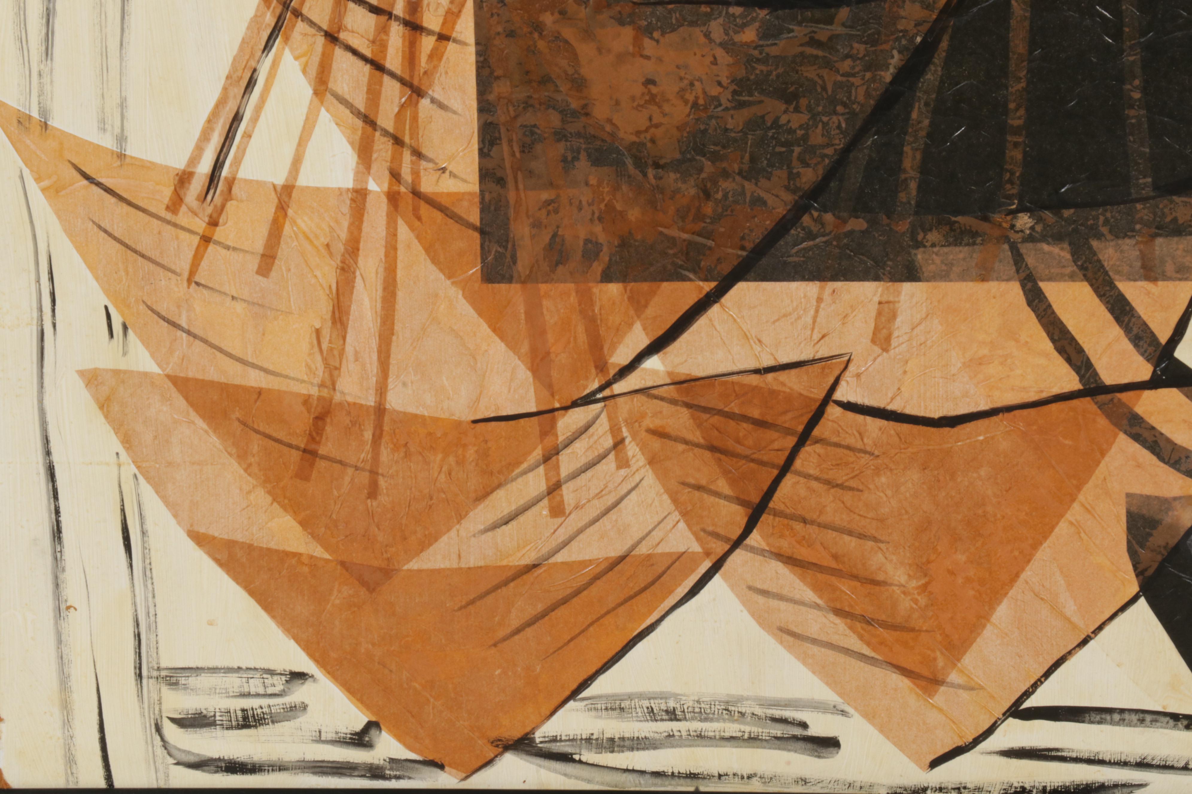 Frances Luckoff Mixed Media Painting of Boats in Harbor, Late 20th Century
