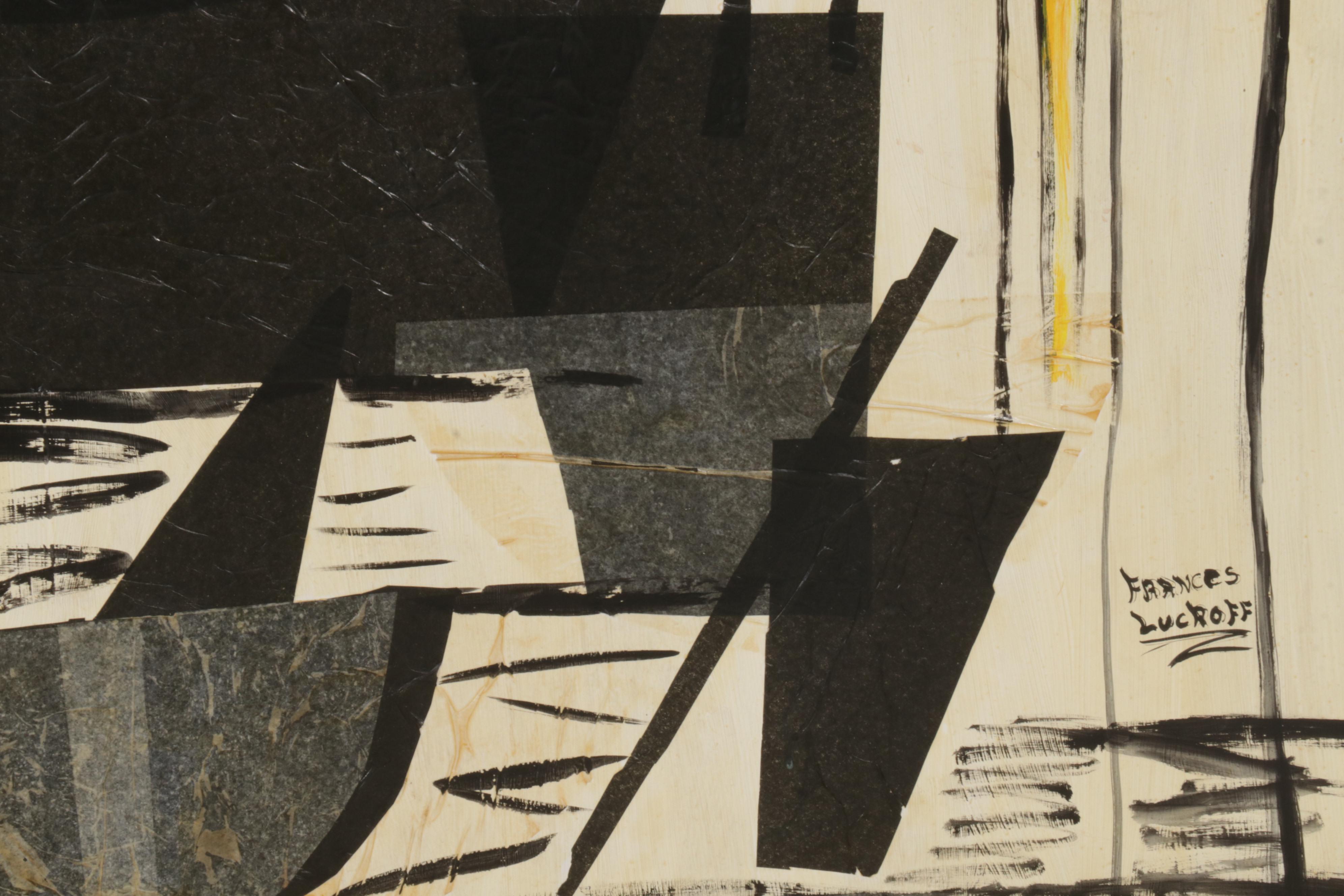 Frances Luckoff Mixed Media Painting of Boats in Harbor, Late 20th Century