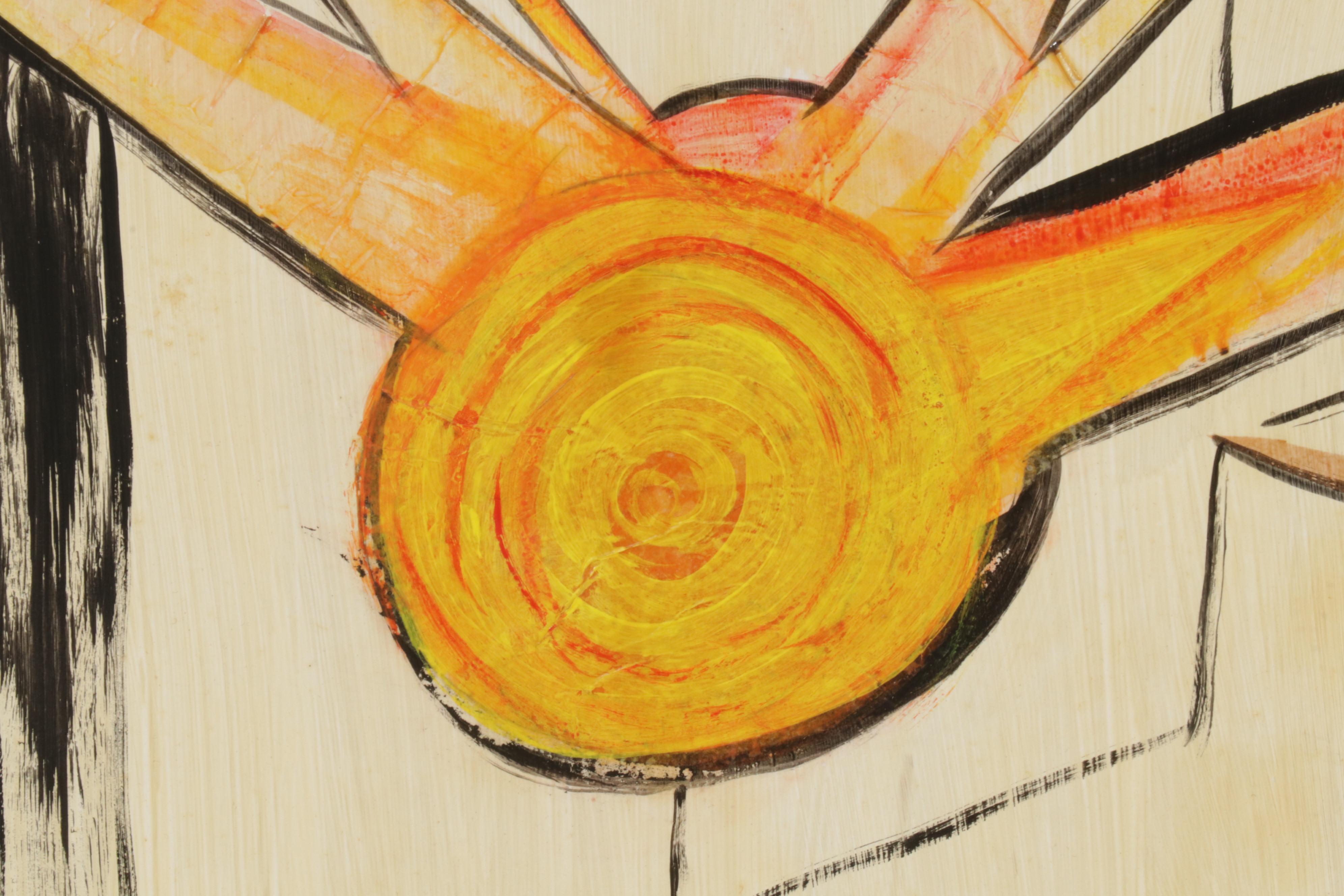 Frances Luckoff Mixed Media Painting of Boats in Harbor, Late 20th Century