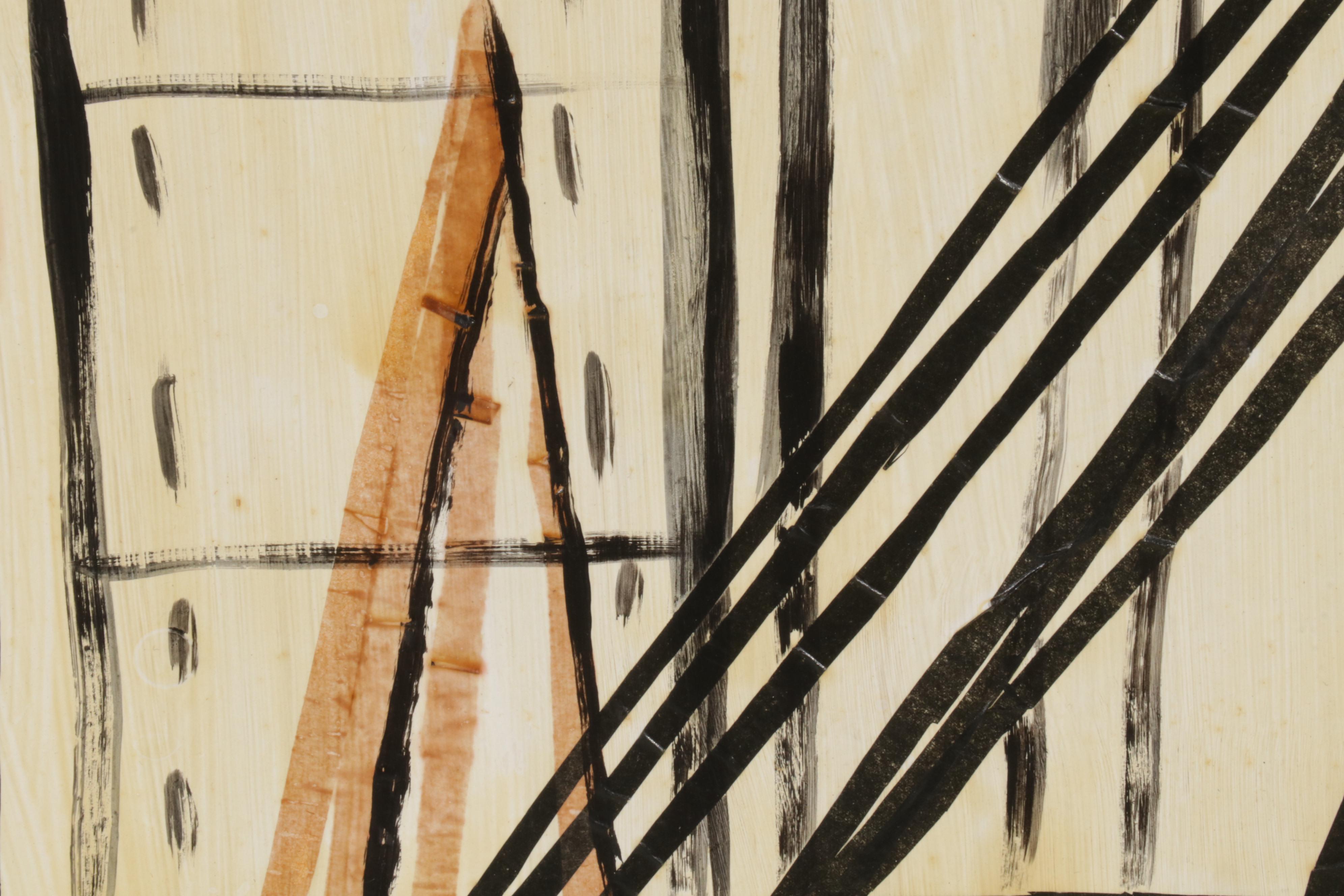 Frances Luckoff Mixed Media Painting of Boats in Harbor, Late 20th Century