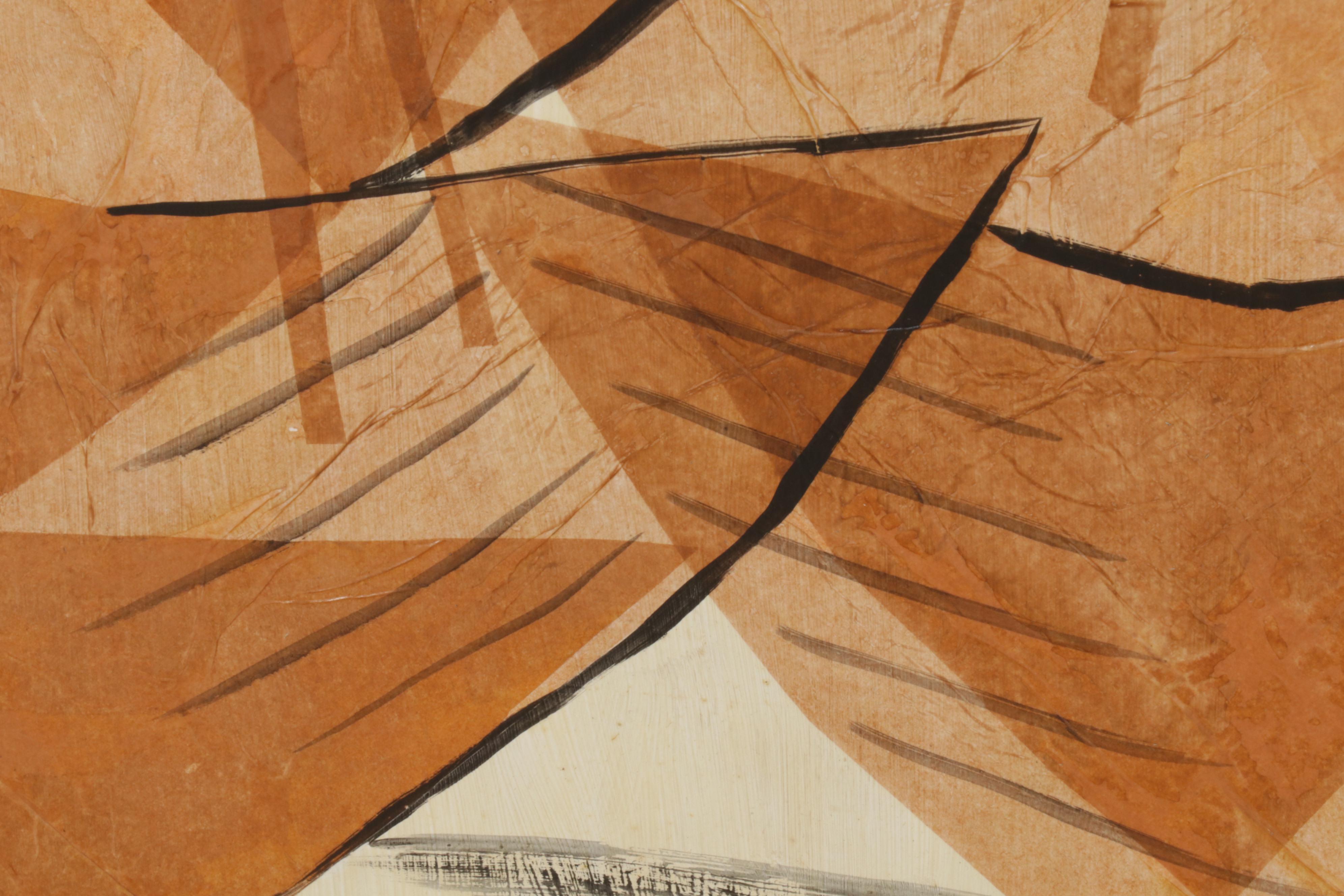 Frances Luckoff Mixed Media Painting of Boats in Harbor, Late 20th Century