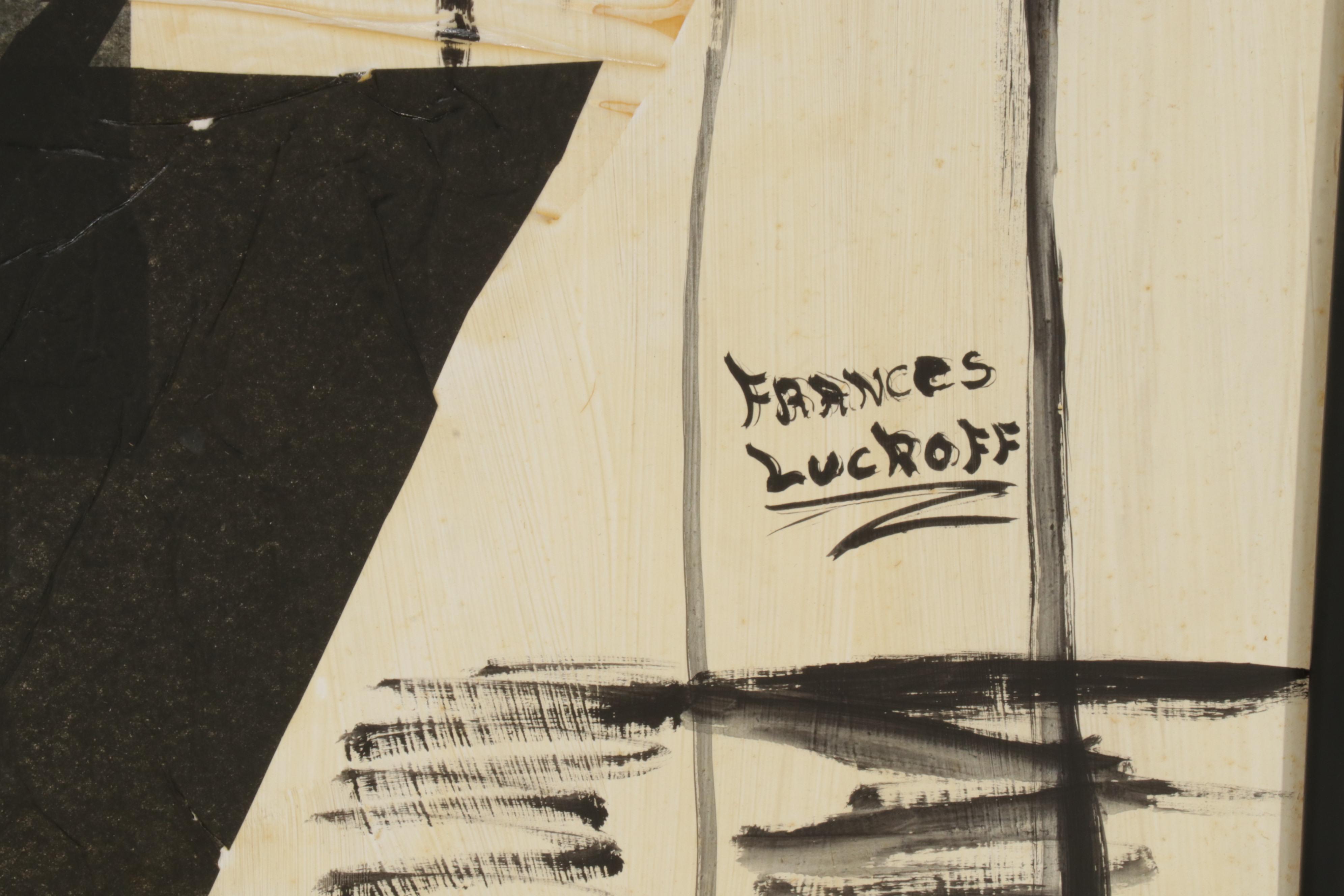 Frances Luckoff Mixed Media Painting of Boats in Harbor, Late 20th Century