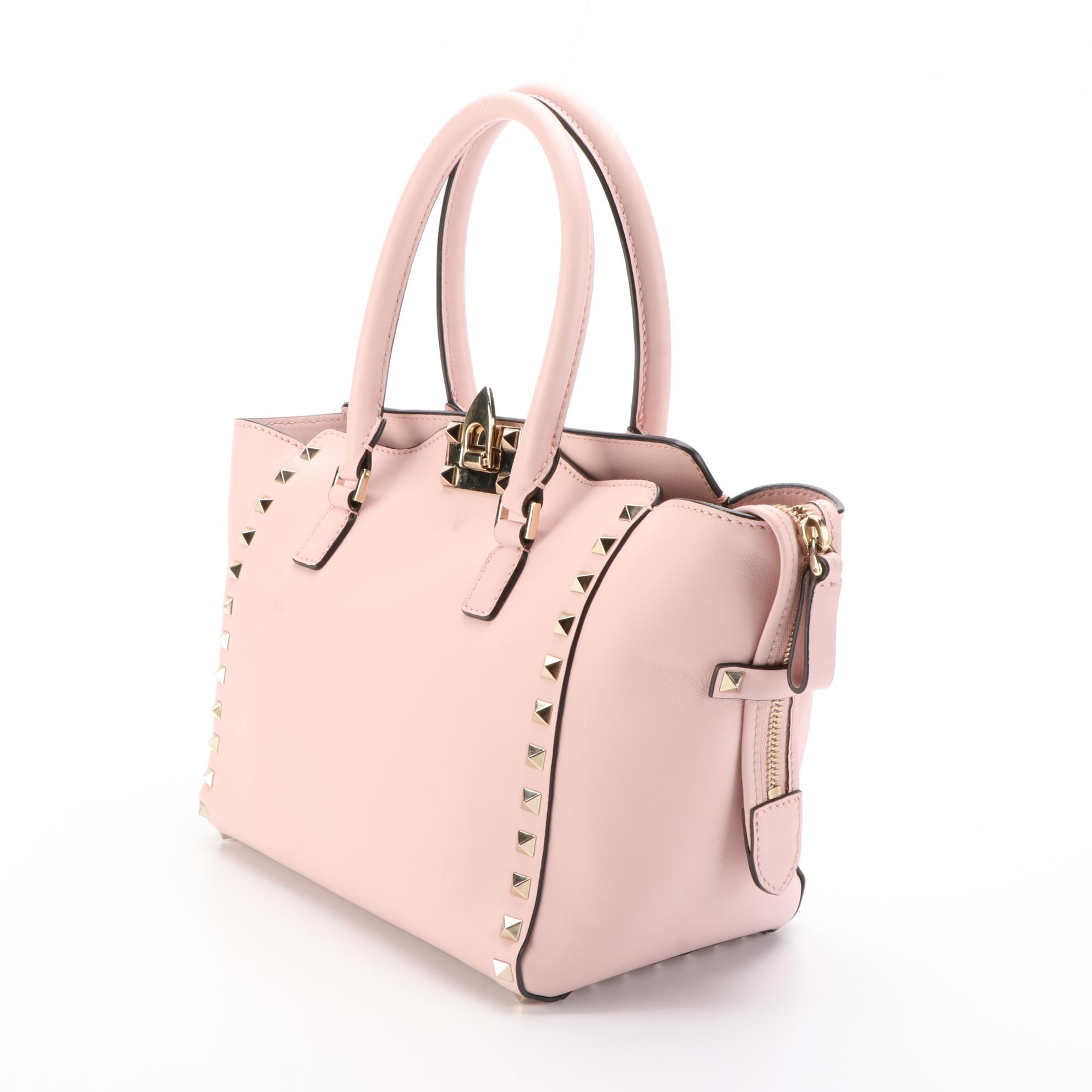Valentino Rockstud Small Two-Way Tote in Pink Leather