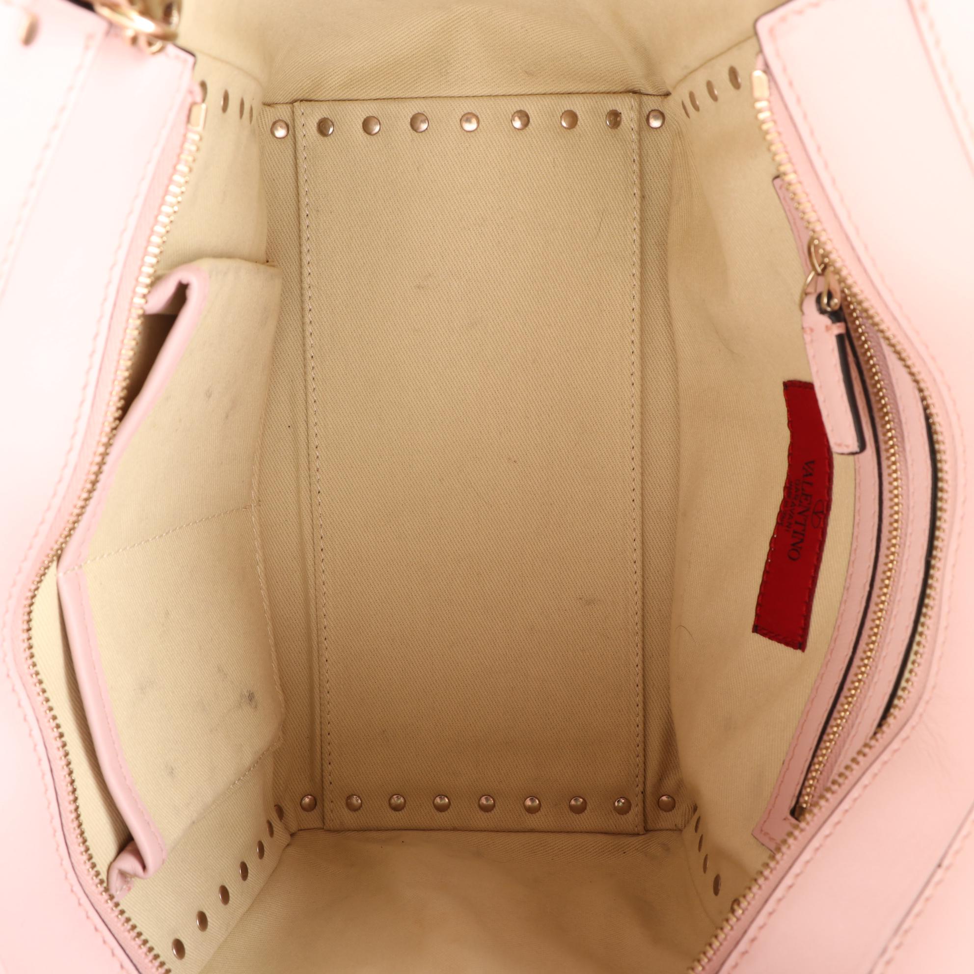 Valentino Rockstud Small Two-Way Tote in Pink Leather