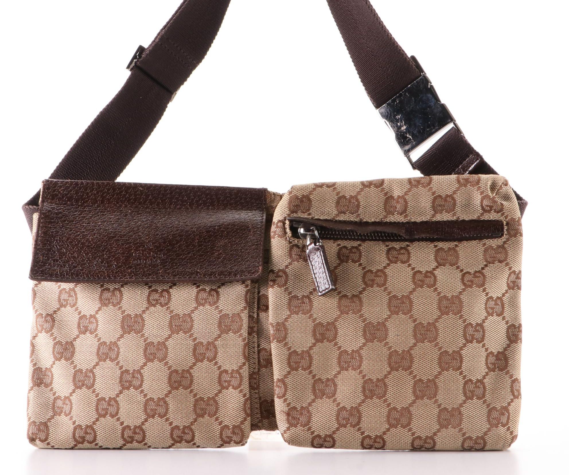 Gucci Belt Bag in GG Canvas and Dark Brown Leather