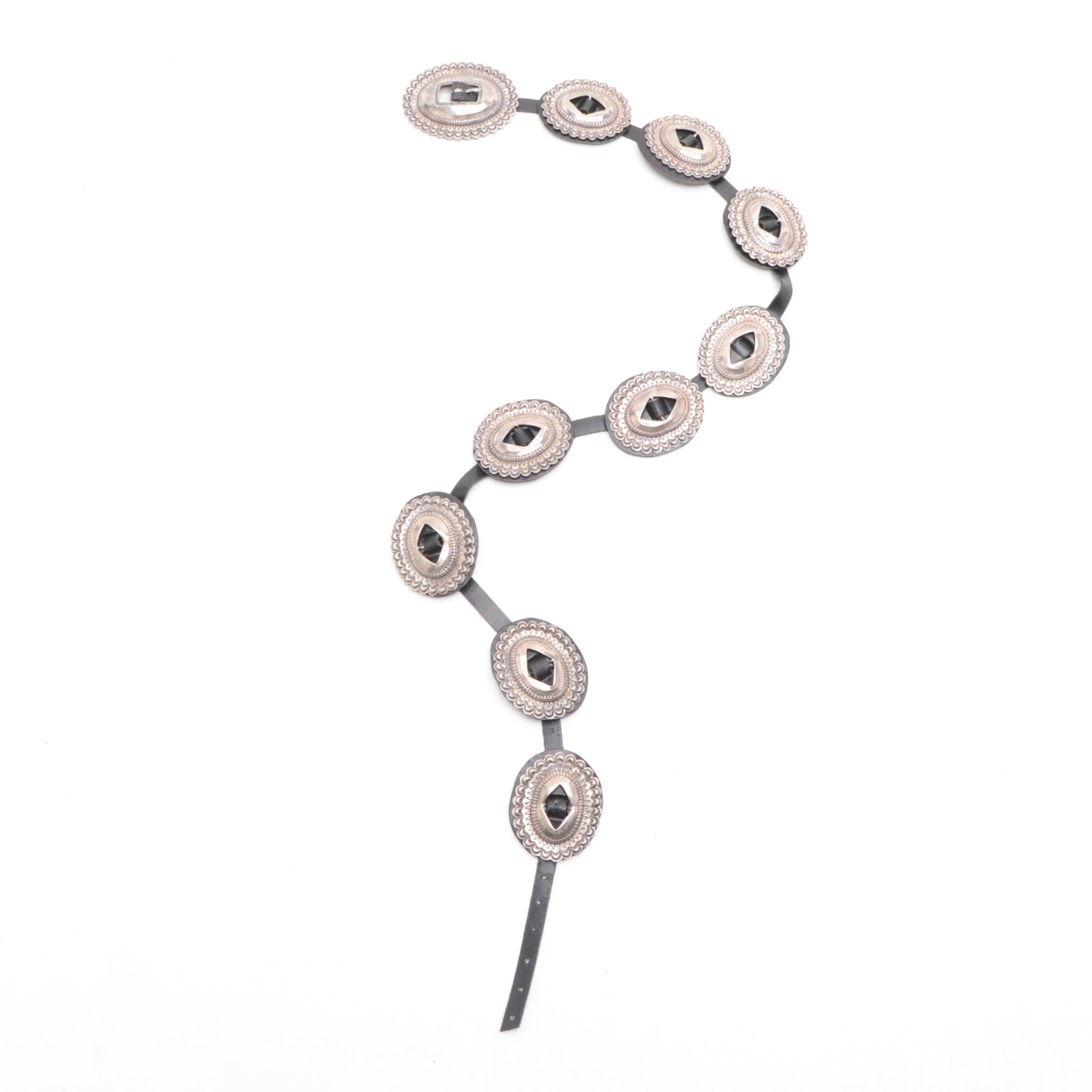 Southwestern Style Sterling Silver Concho Leather Belt