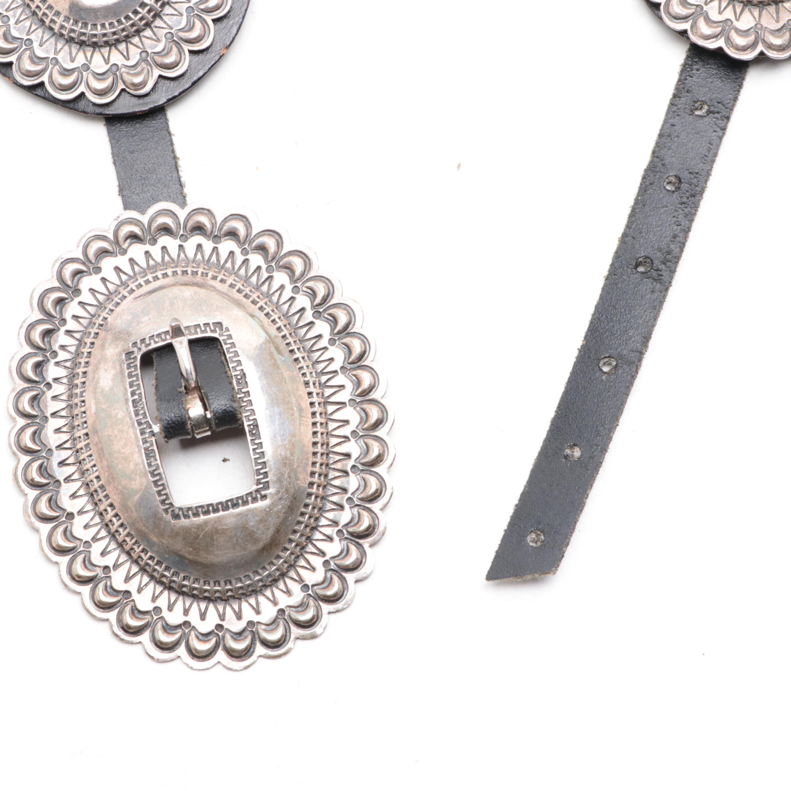 Southwestern Style Sterling Silver Concho Leather Belt