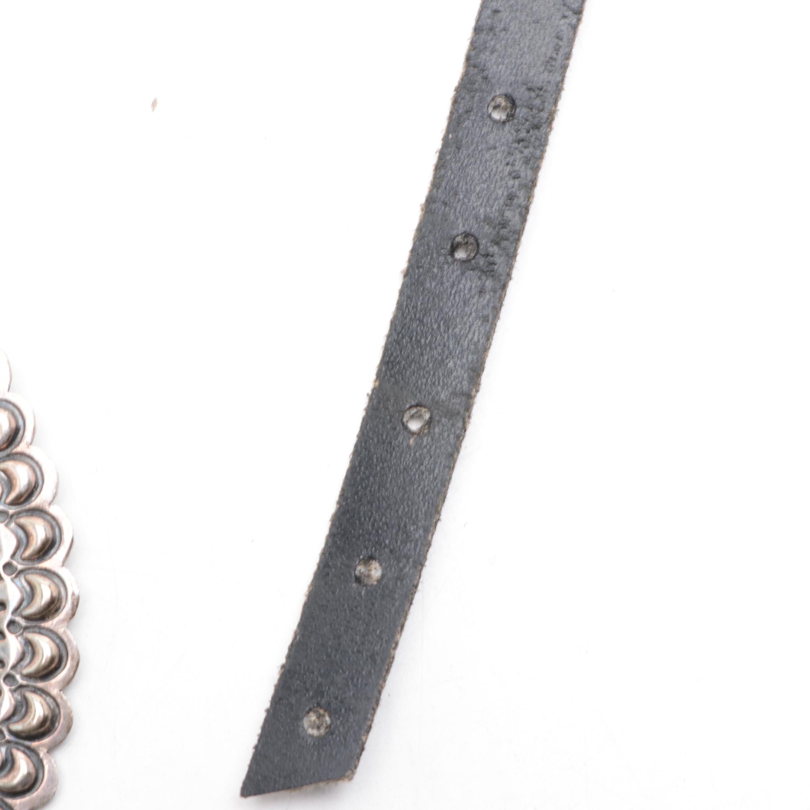 Southwestern Style Sterling Silver Concho Leather Belt