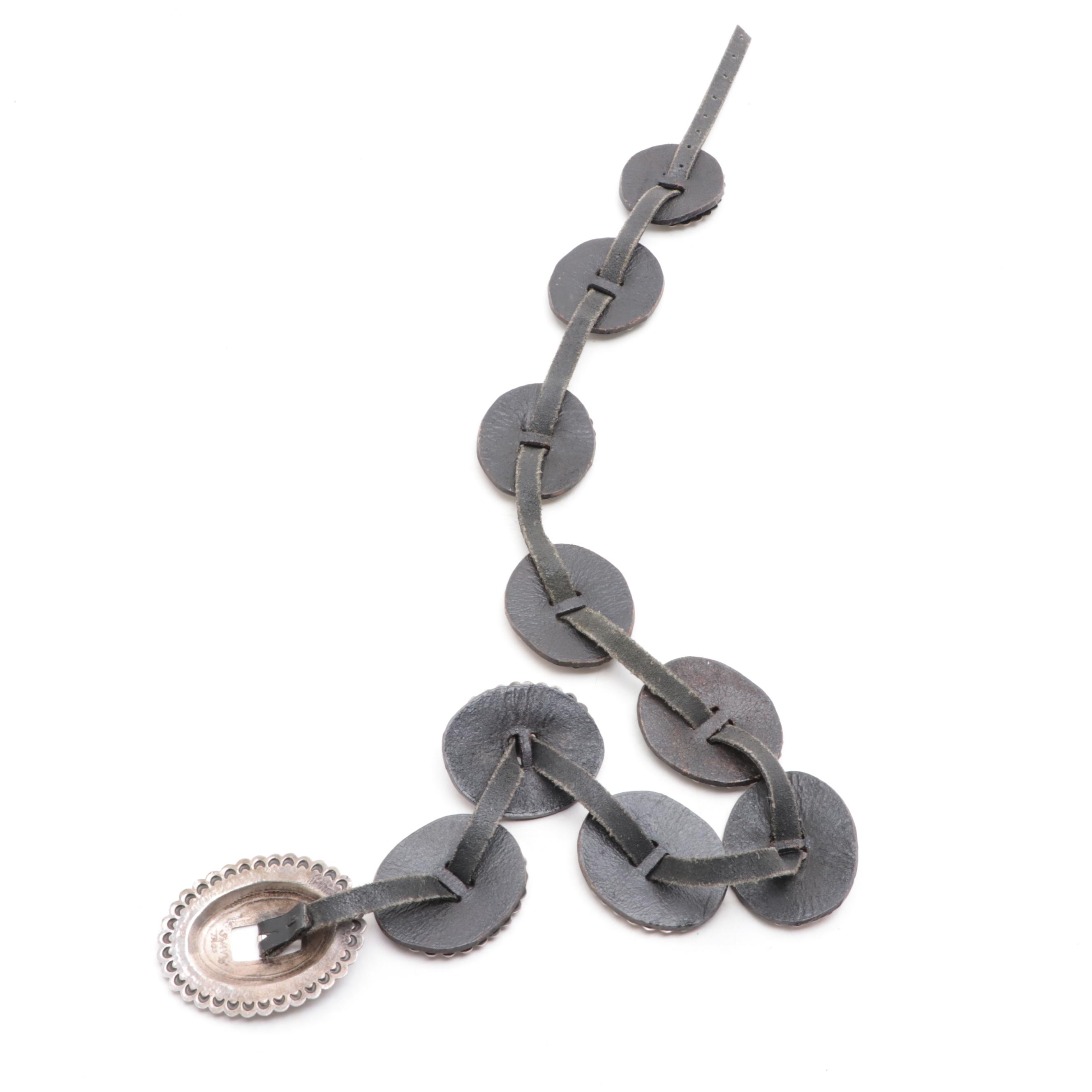 Southwestern Style Sterling Silver Concho Leather Belt