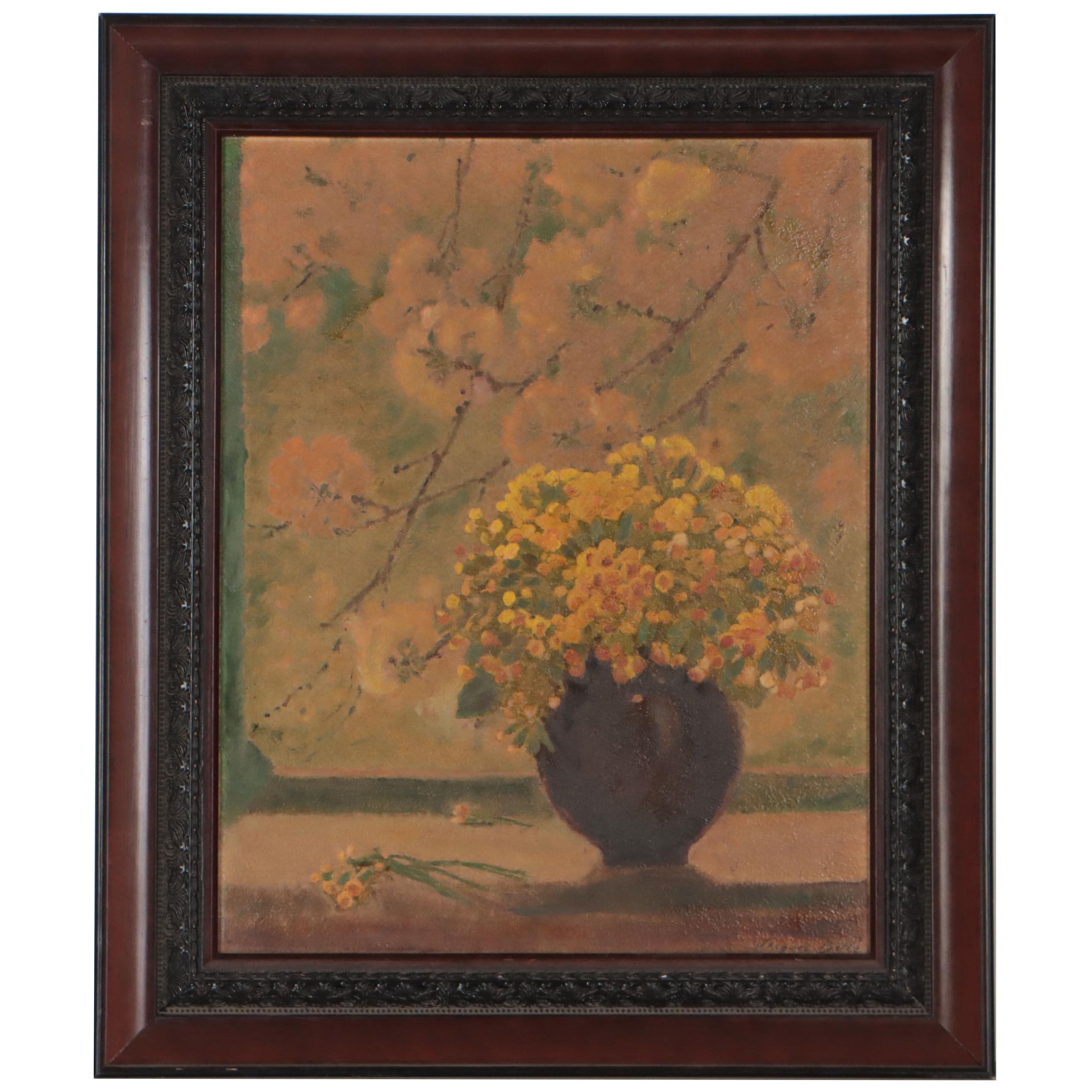 Embellished Lithograph After Jacques Bille of Floral Still Life "Primula Veris"