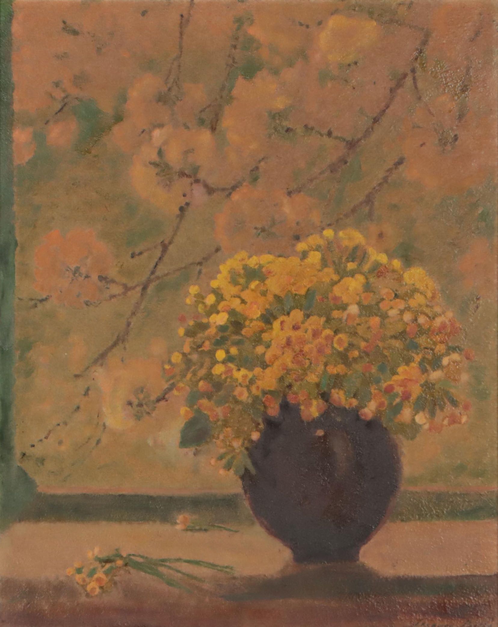 Embellished Lithograph After Jacques Bille of Floral Still Life "Primula Veris"