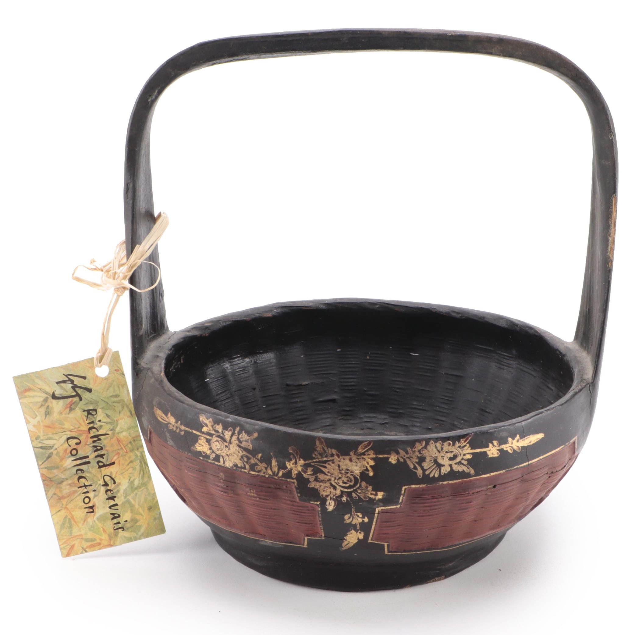 Chinese Lacquered Woven Reed Basket, Early 20th Century