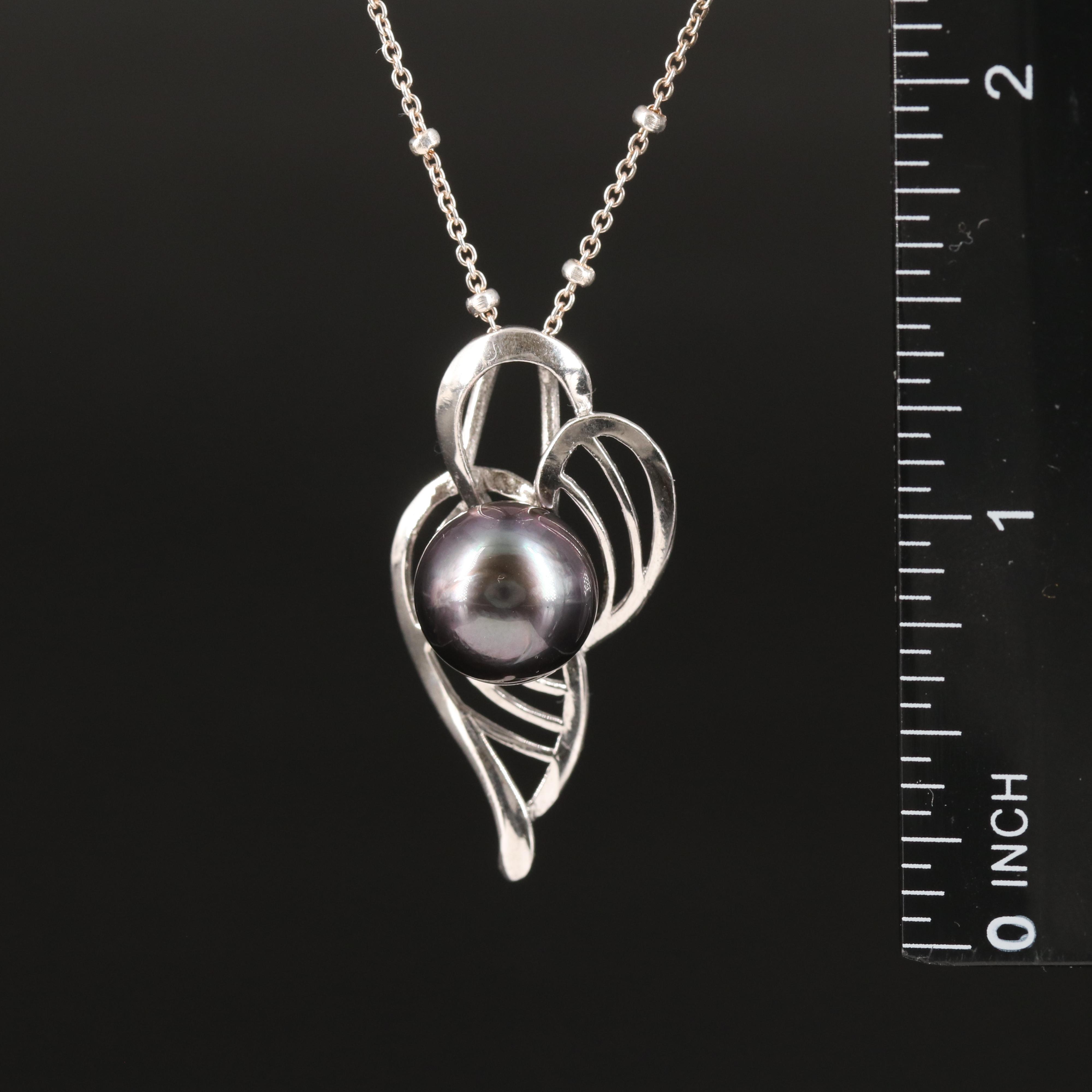 Pearl Pendant on Bead Station Necklace in Sterling