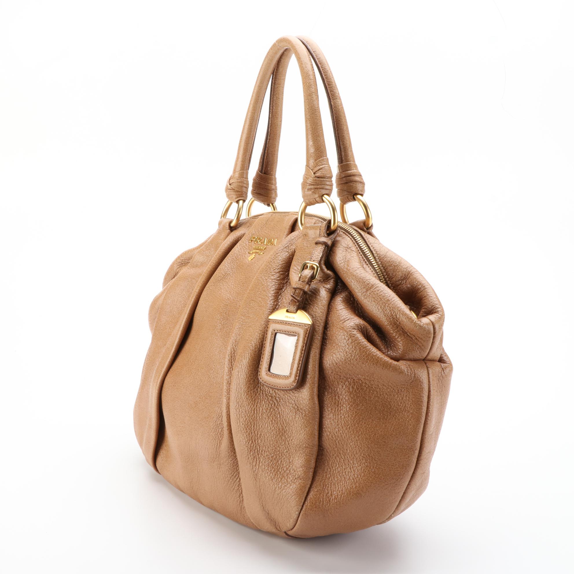 Prada Medium Zip Domed Tote Bag in Cervo Lux Deerskin Leather
