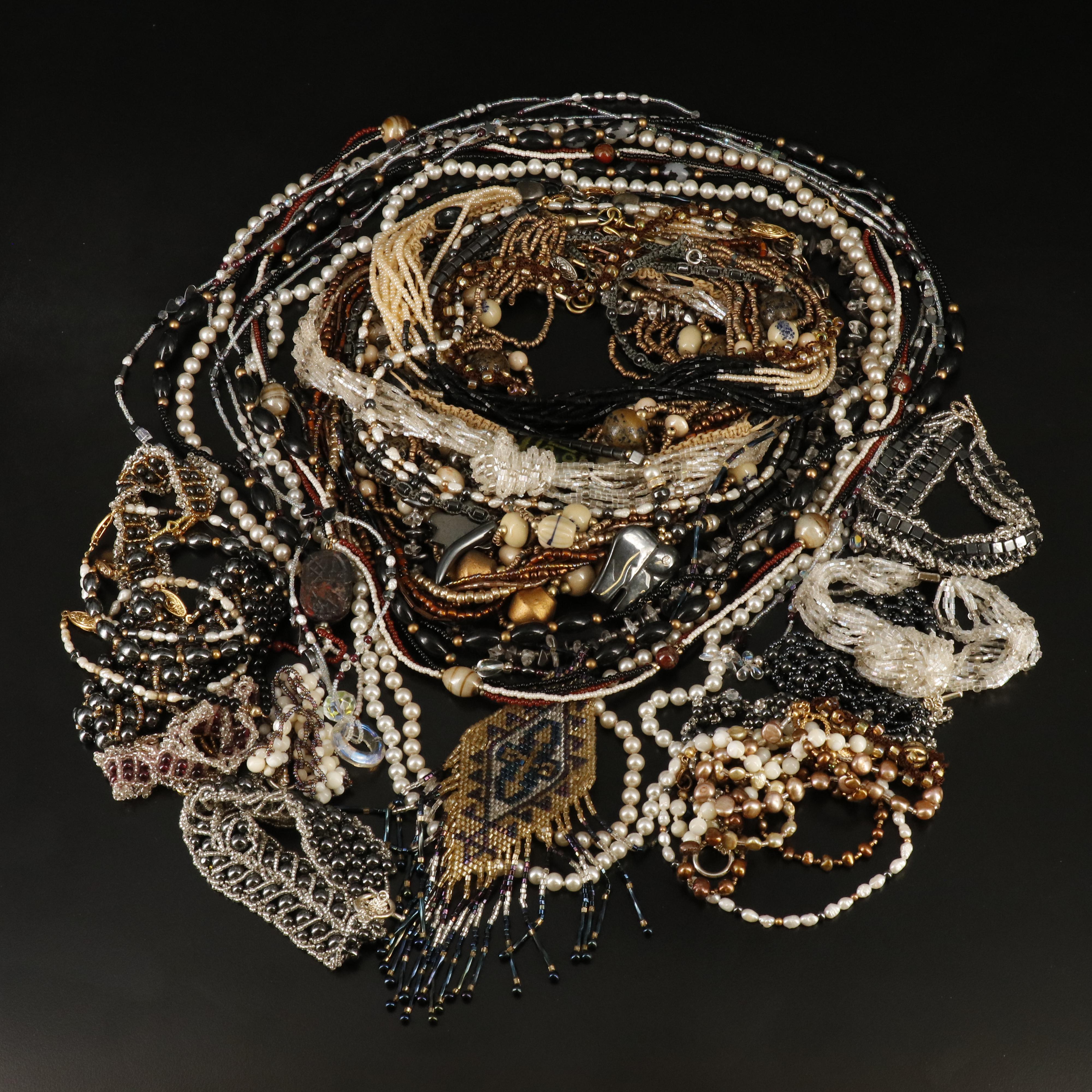 Faux Pearl, Glass and Pearl Necklace Collection