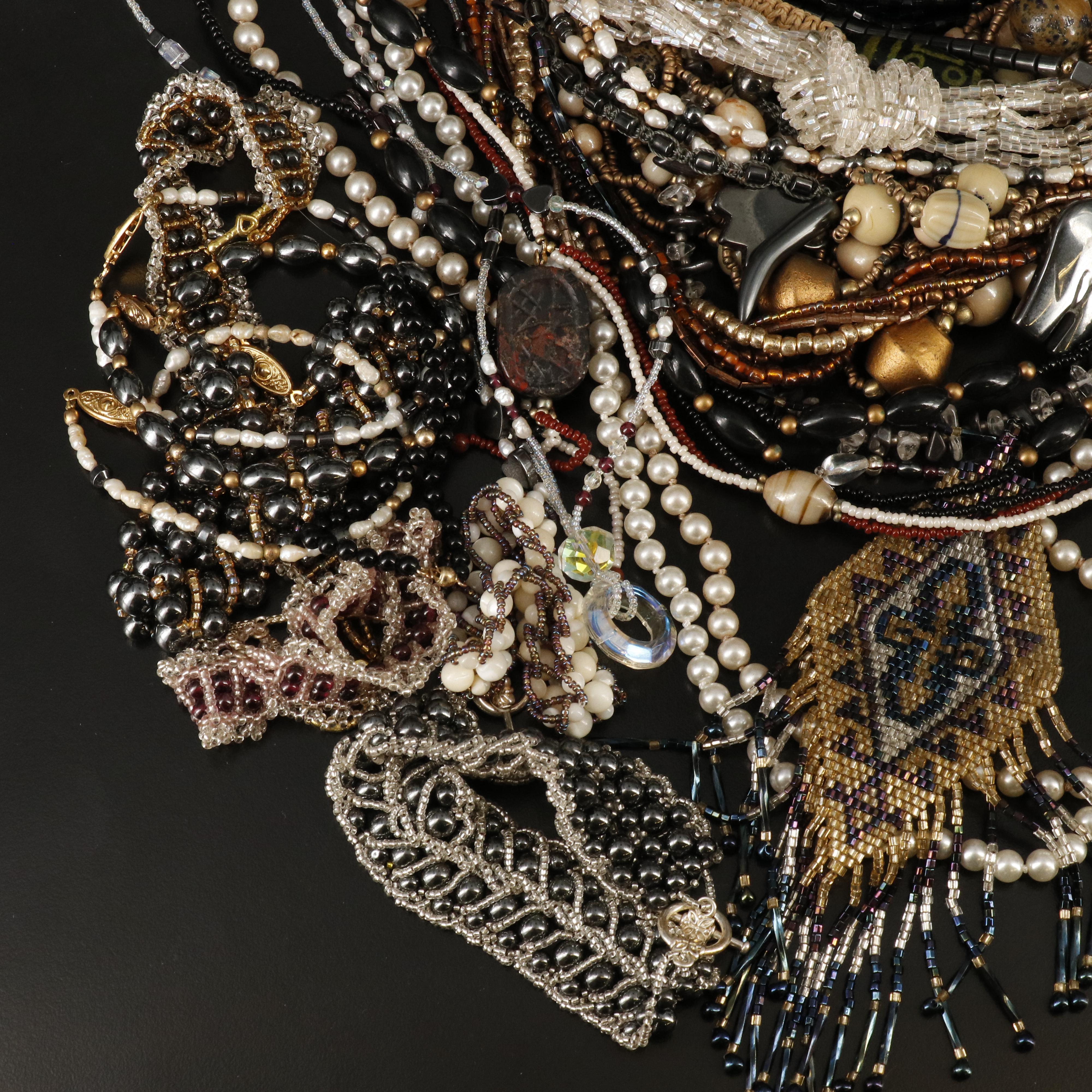 Faux Pearl, Glass and Pearl Necklace Collection